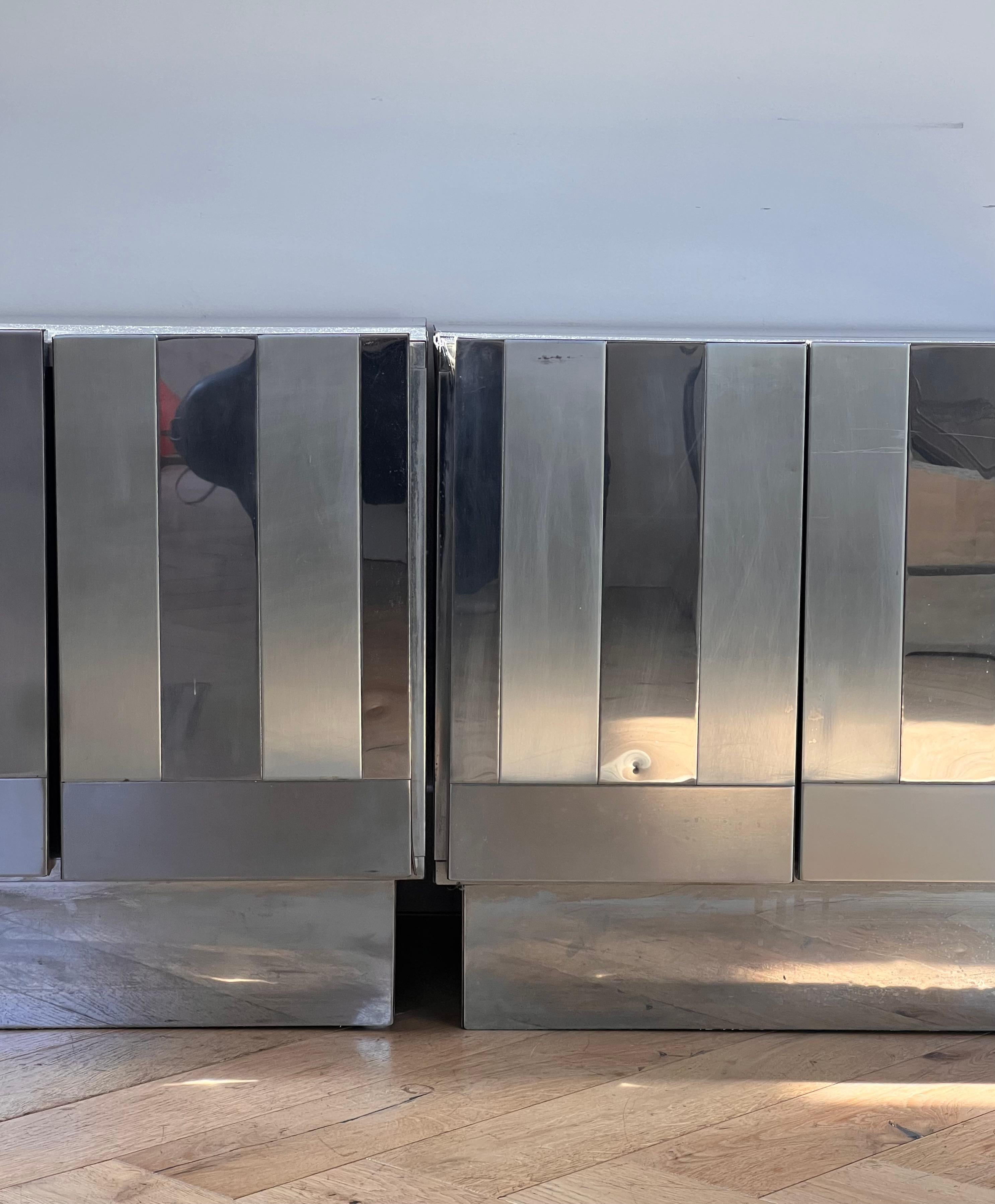 Metal A pair of vintage Italian chrome nightstands by Ello, circa 1970