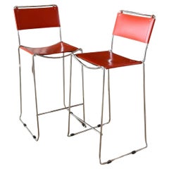 Paire de tabourets de bar italiens vintage en cuir et chrome, milieu du 20e siècle