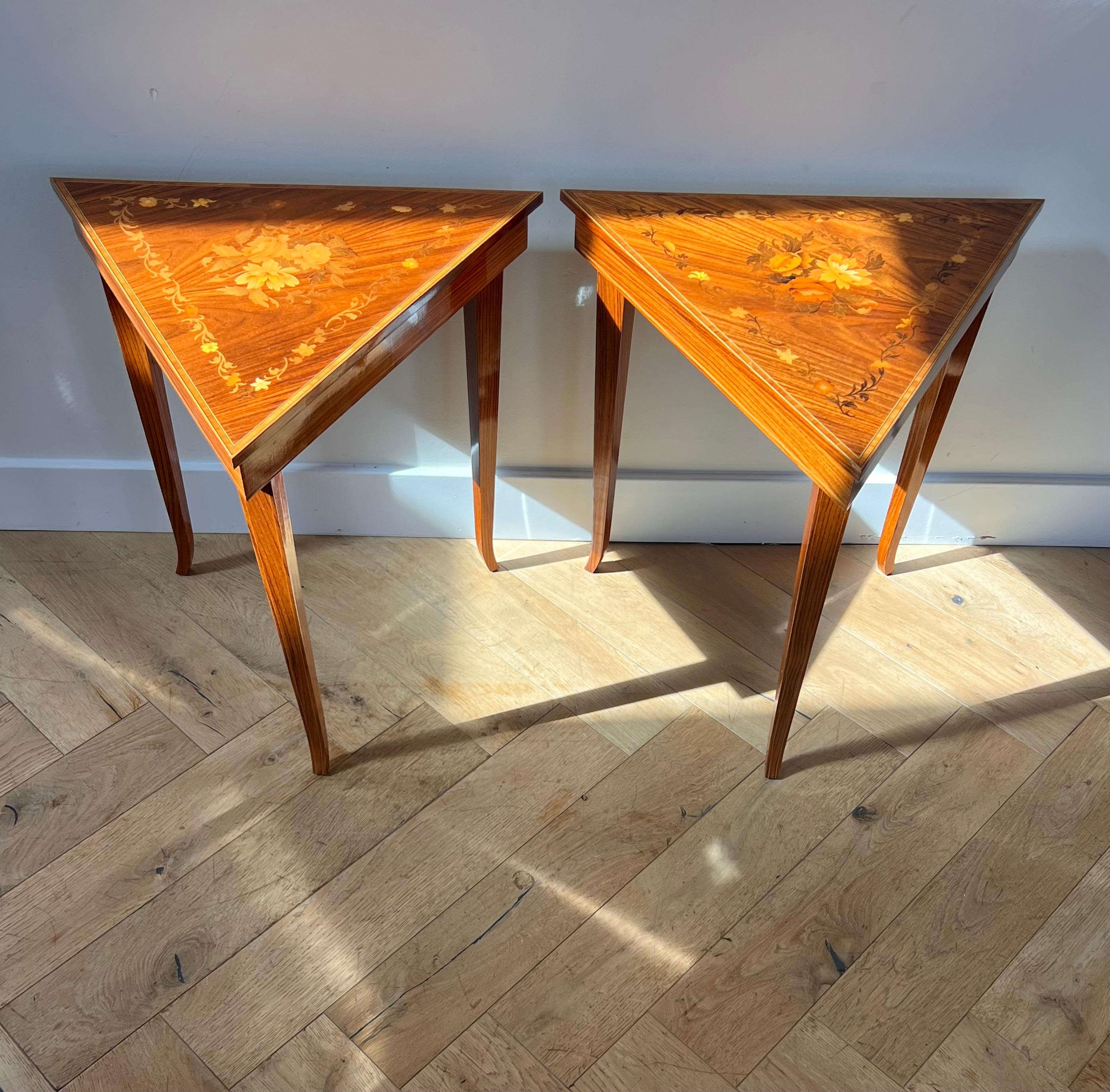 A pair of vintage Italian marquetry music-box side tables, 1960s 6