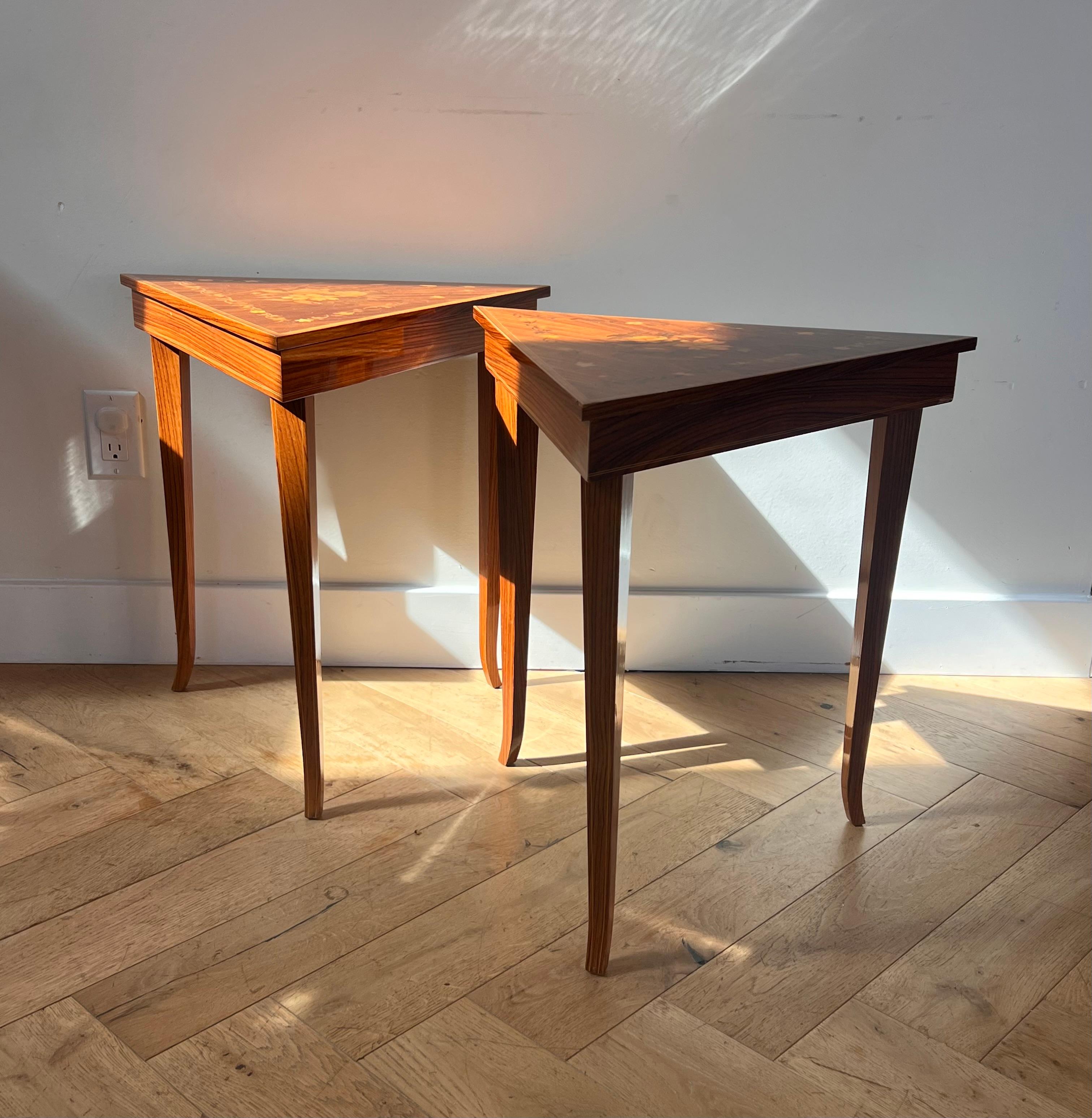 A pair of vintage Italian marquetry music-box side tables, 1960s 7
