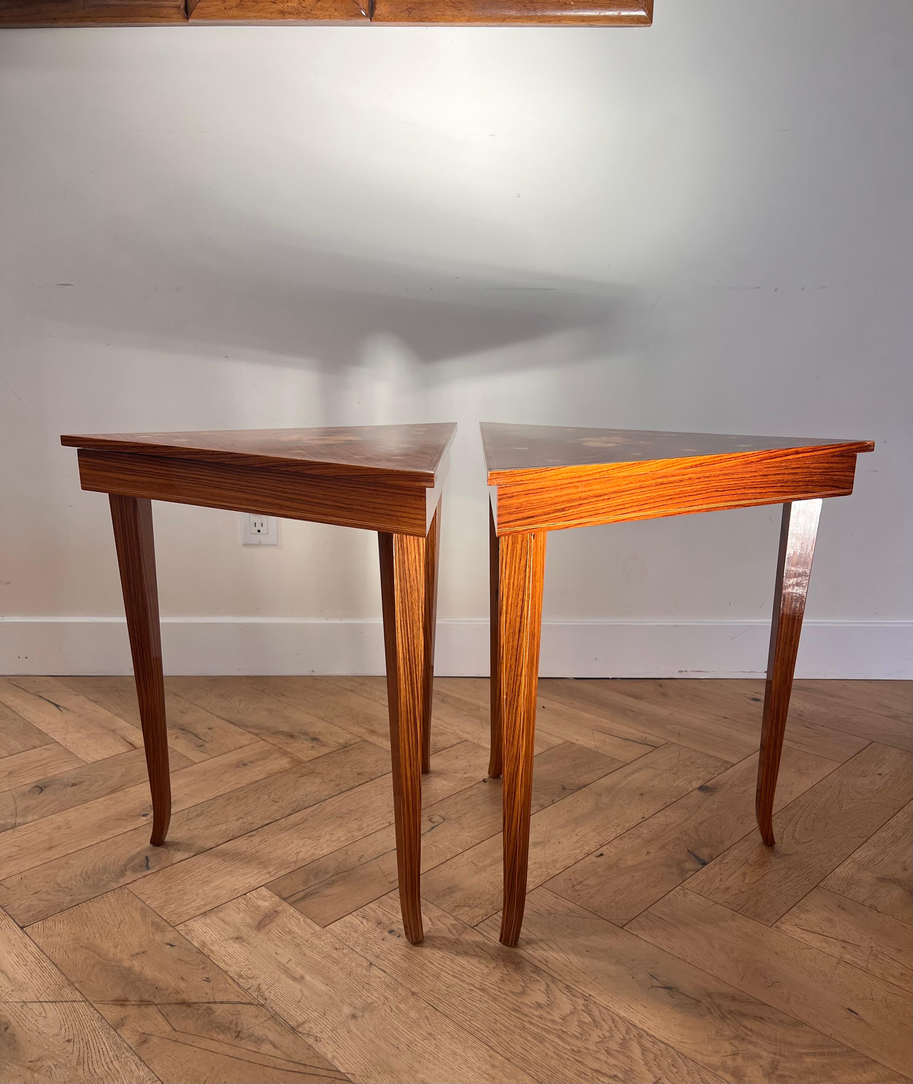 A pair of vintage Italian marquetry music-box side tables, 1960s 11
