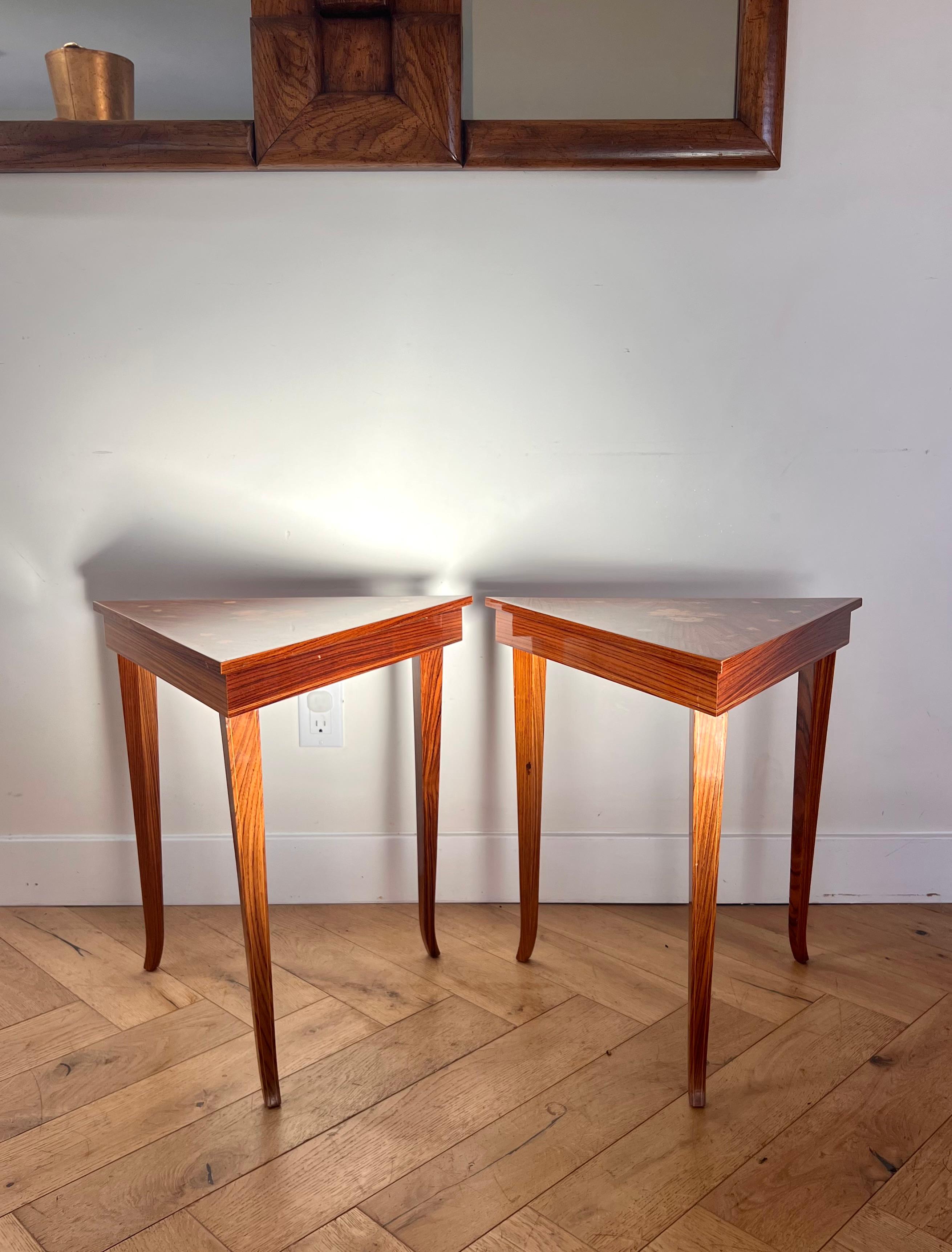 A pair of vintage Italian marquetry music-box side tables, 1960s 12