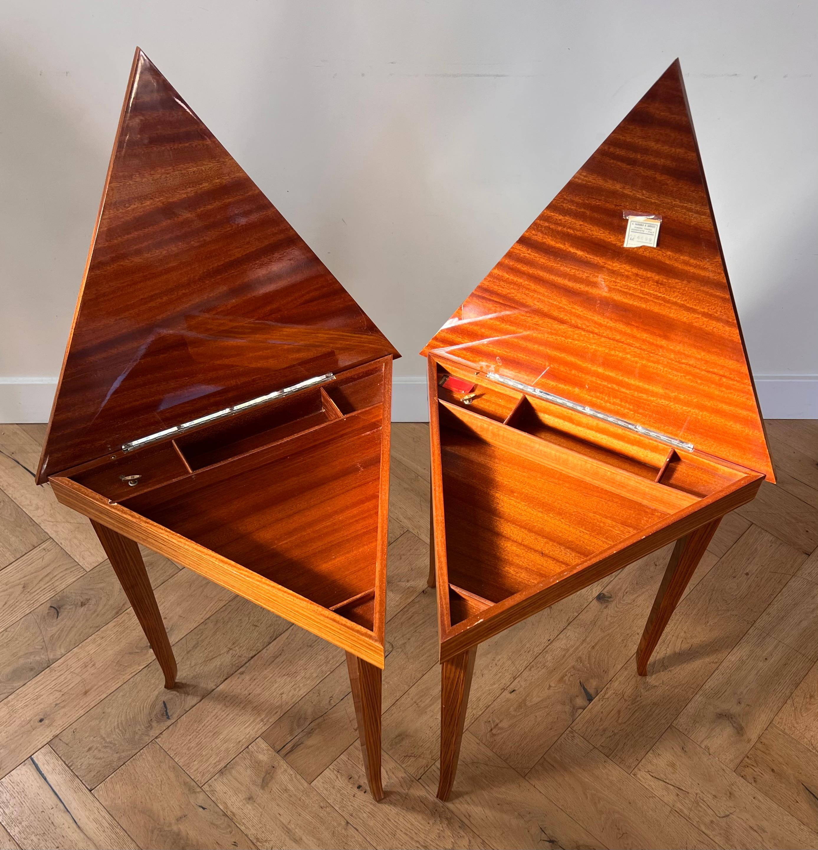 A pair of vintage Italian marquetry music-box side tables, 1960s 13
