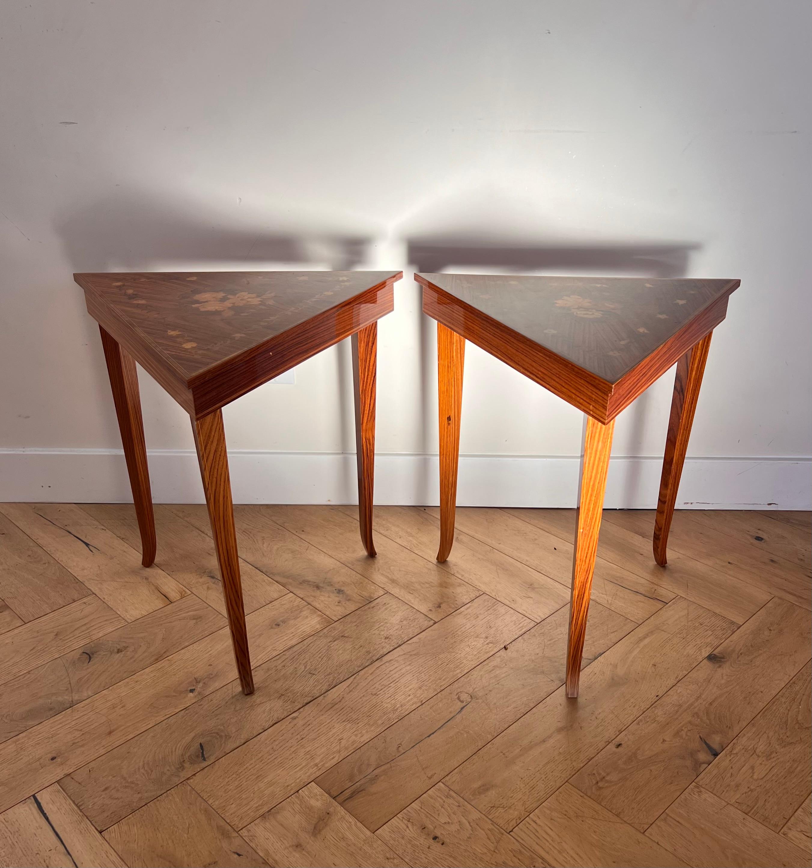 Baroque Revival A pair of vintage Italian marquetry music-box side tables, 1960s