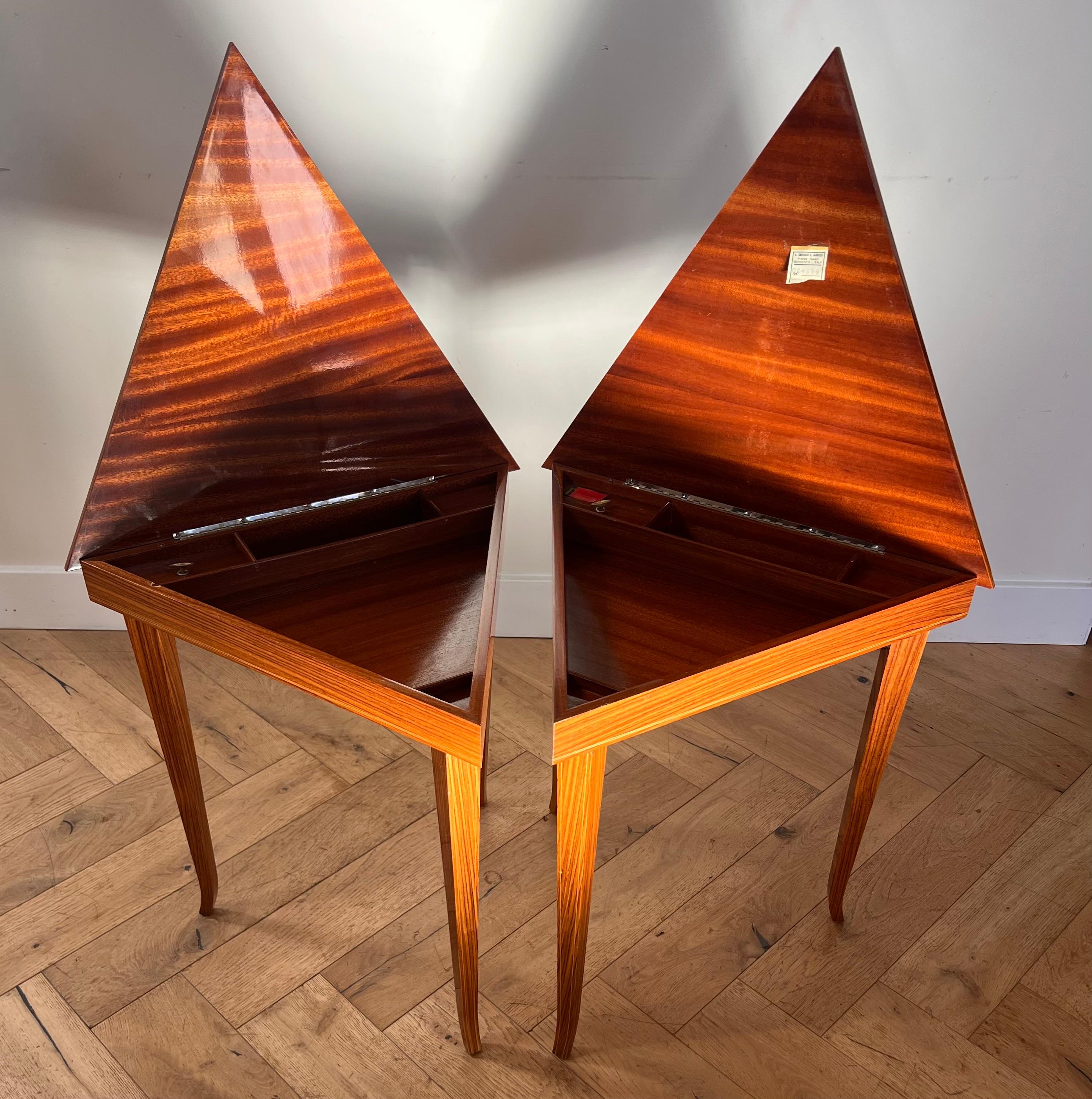 A pair of vintage Italian marquetry music-box side tables, 1960s In Good Condition In View Park, CA