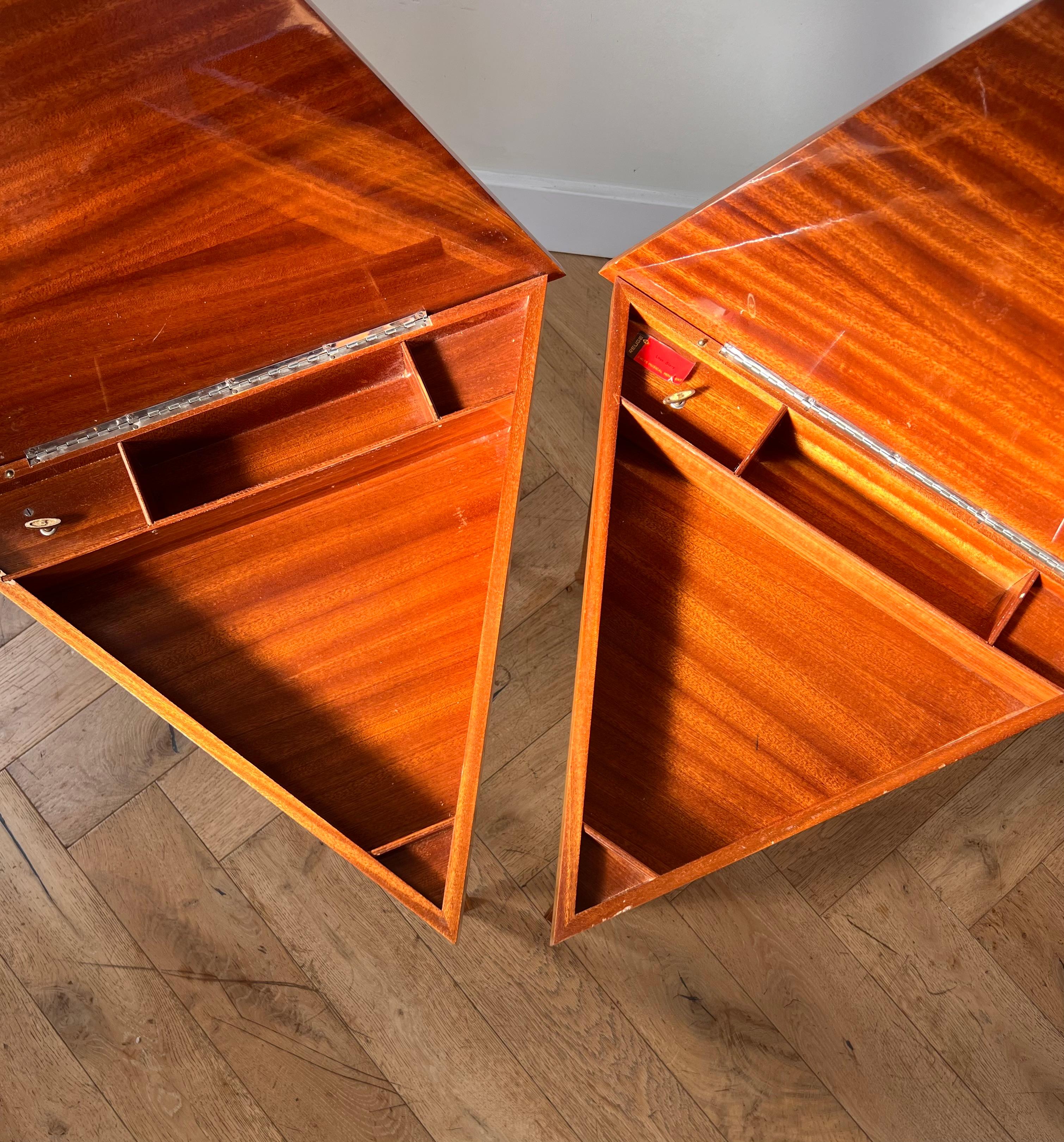 20th Century A pair of vintage Italian marquetry music-box side tables, 1960s