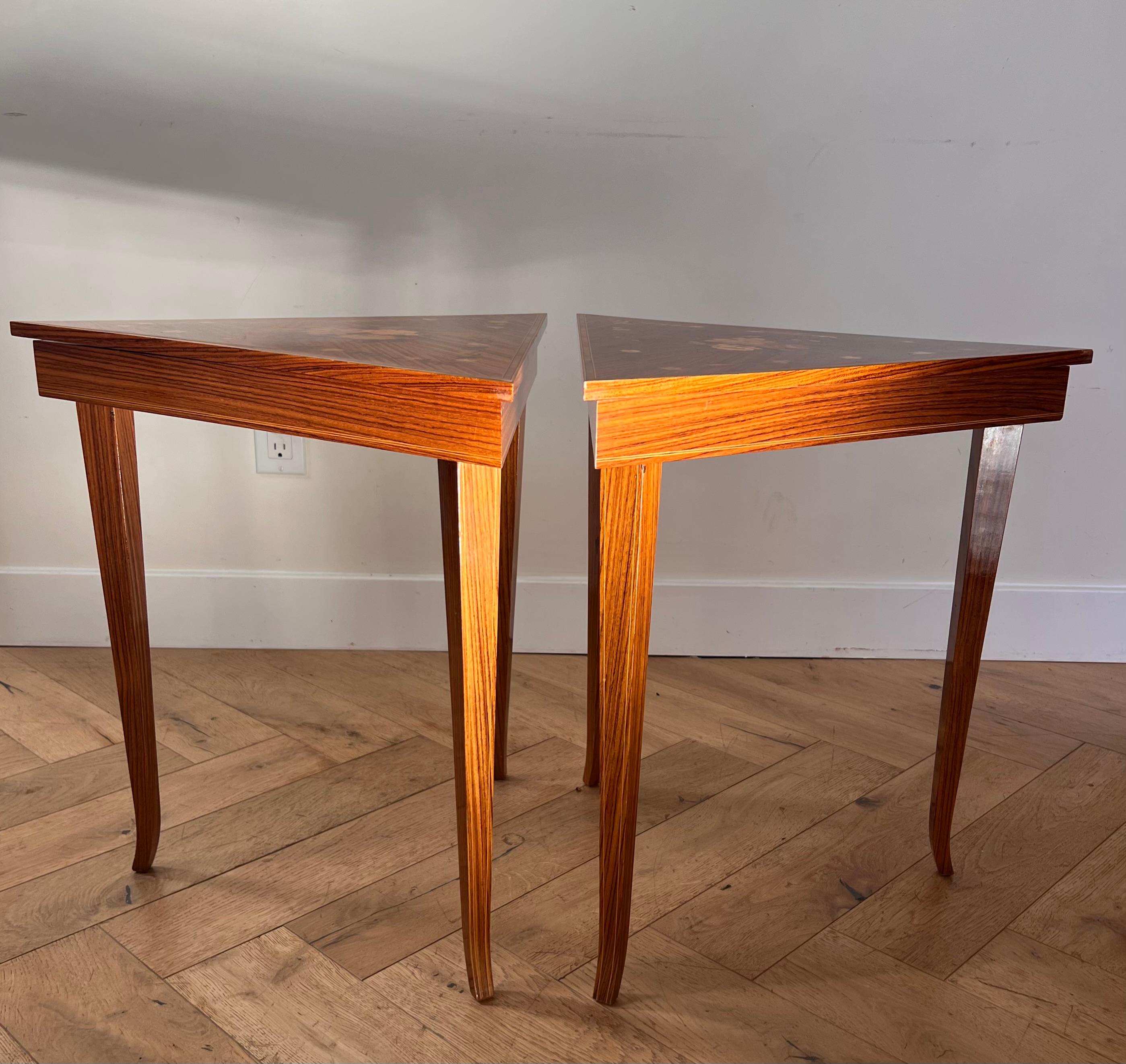 A pair of vintage Italian marquetry music-box side tables, 1960s 2