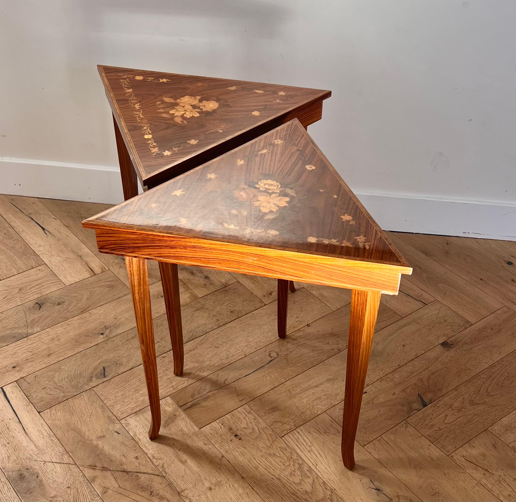 A pair of vintage Italian marquetry music-box side tables, 1960s 3