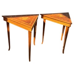 A pair of vintage Italian marquetry music-box side tables, 1960s