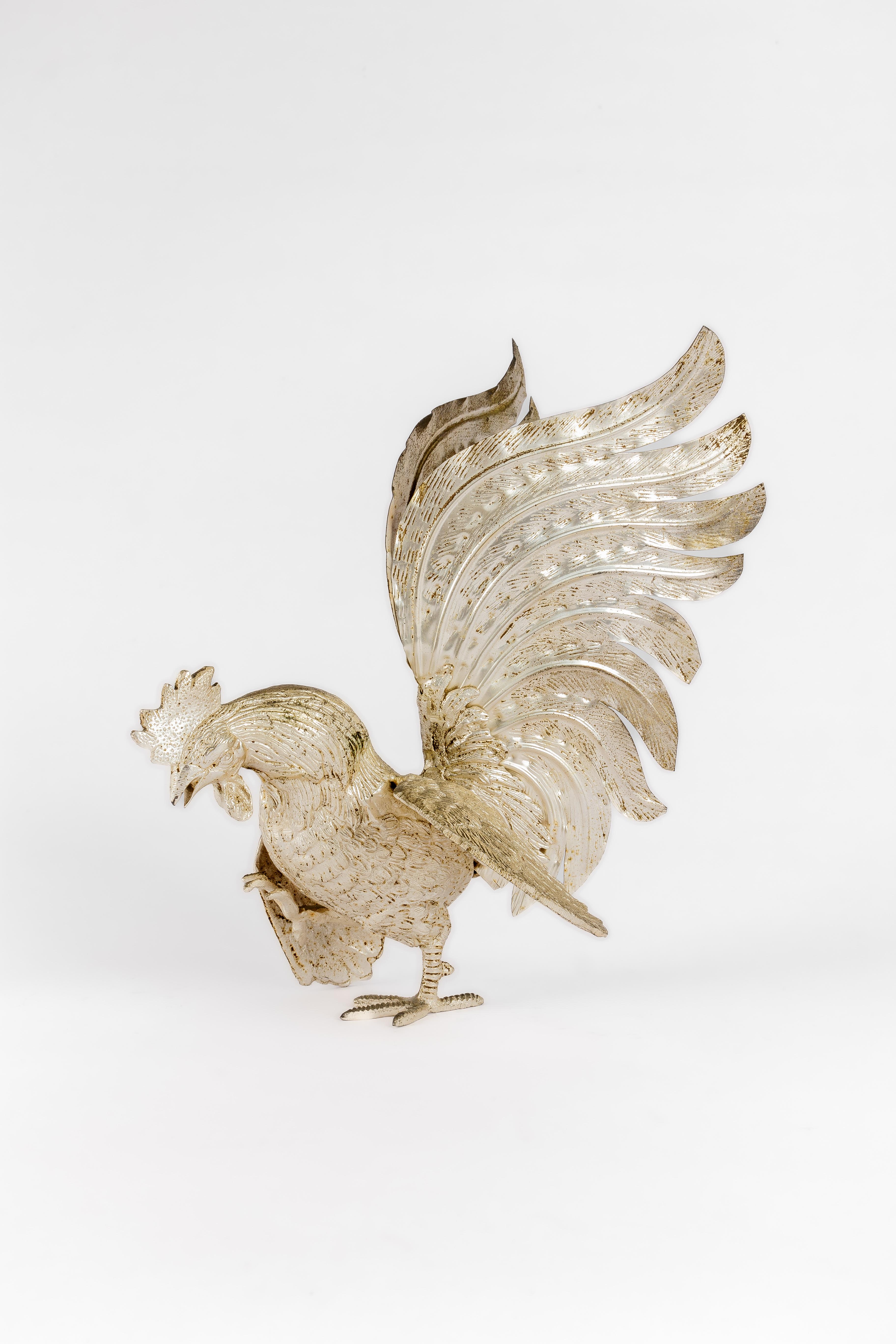 Coppia di galli da combattimento italiani d'epoca placcati in argento in vendita 3