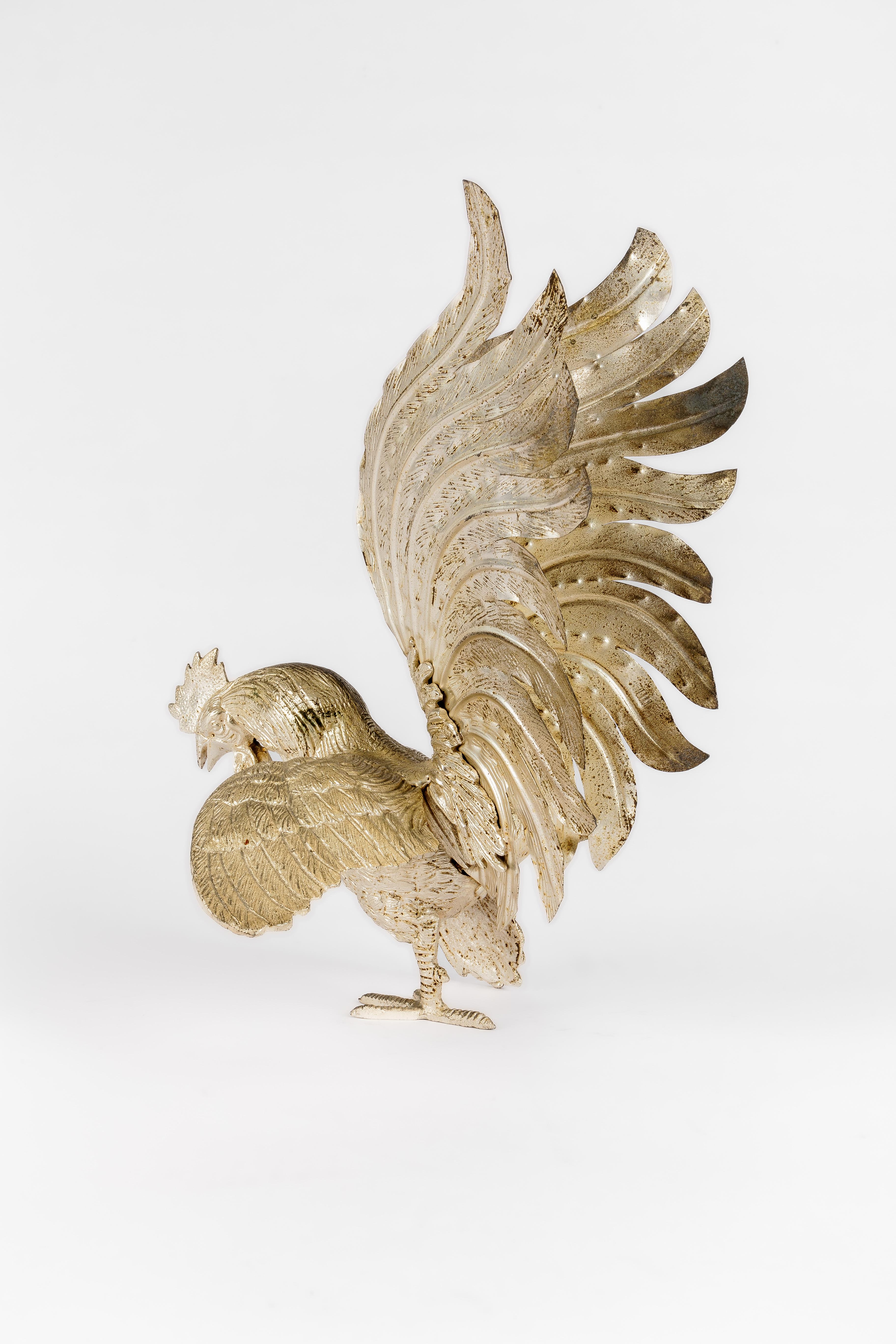 Coppia di galli da combattimento italiani d'epoca placcati in argento in vendita 5