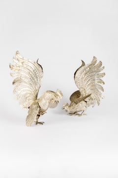 A pair of vintage Italian silver plated fighting roosters
