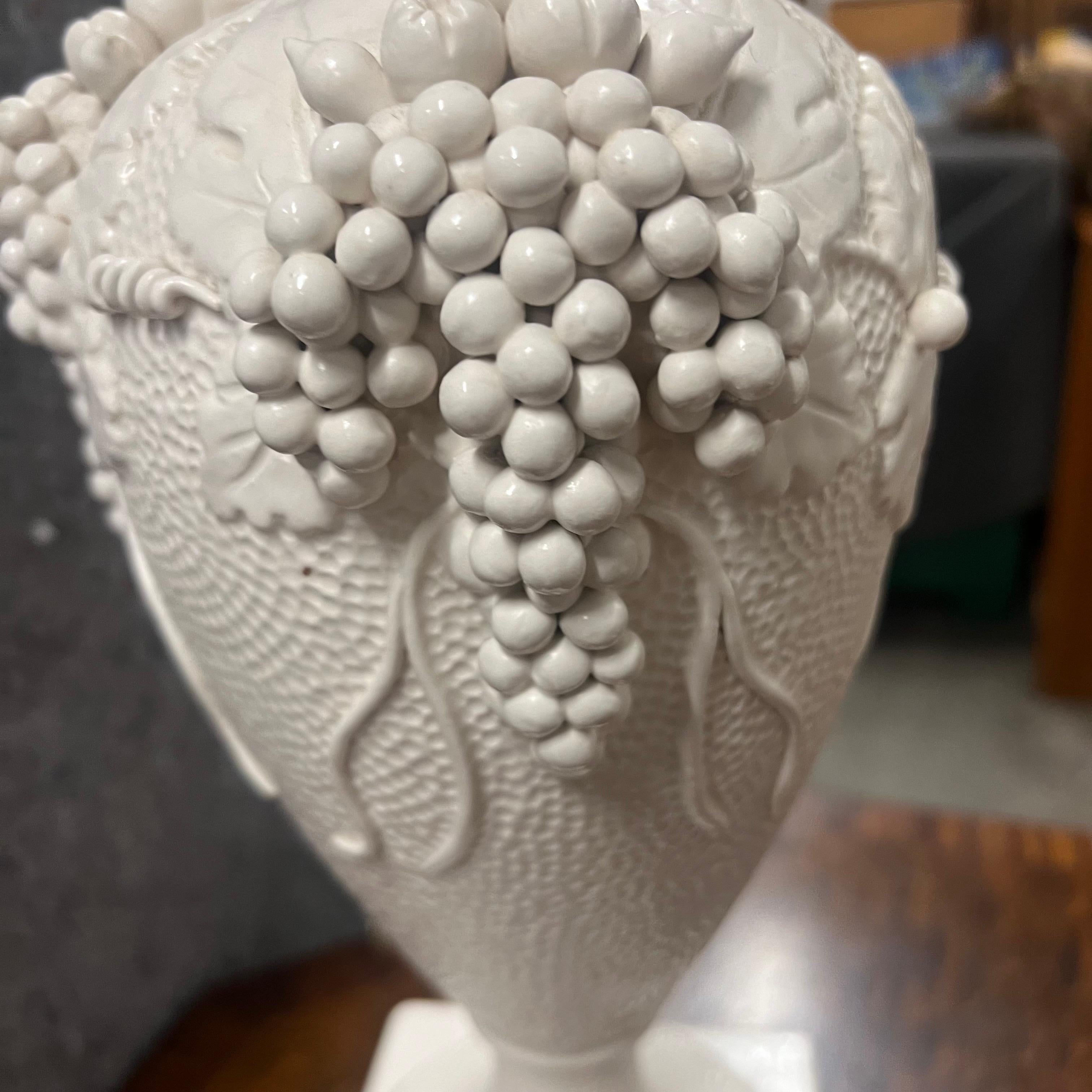 A pair of Vintage Italian White Raised Grapes and Vines Signed Lamps For Sale 5