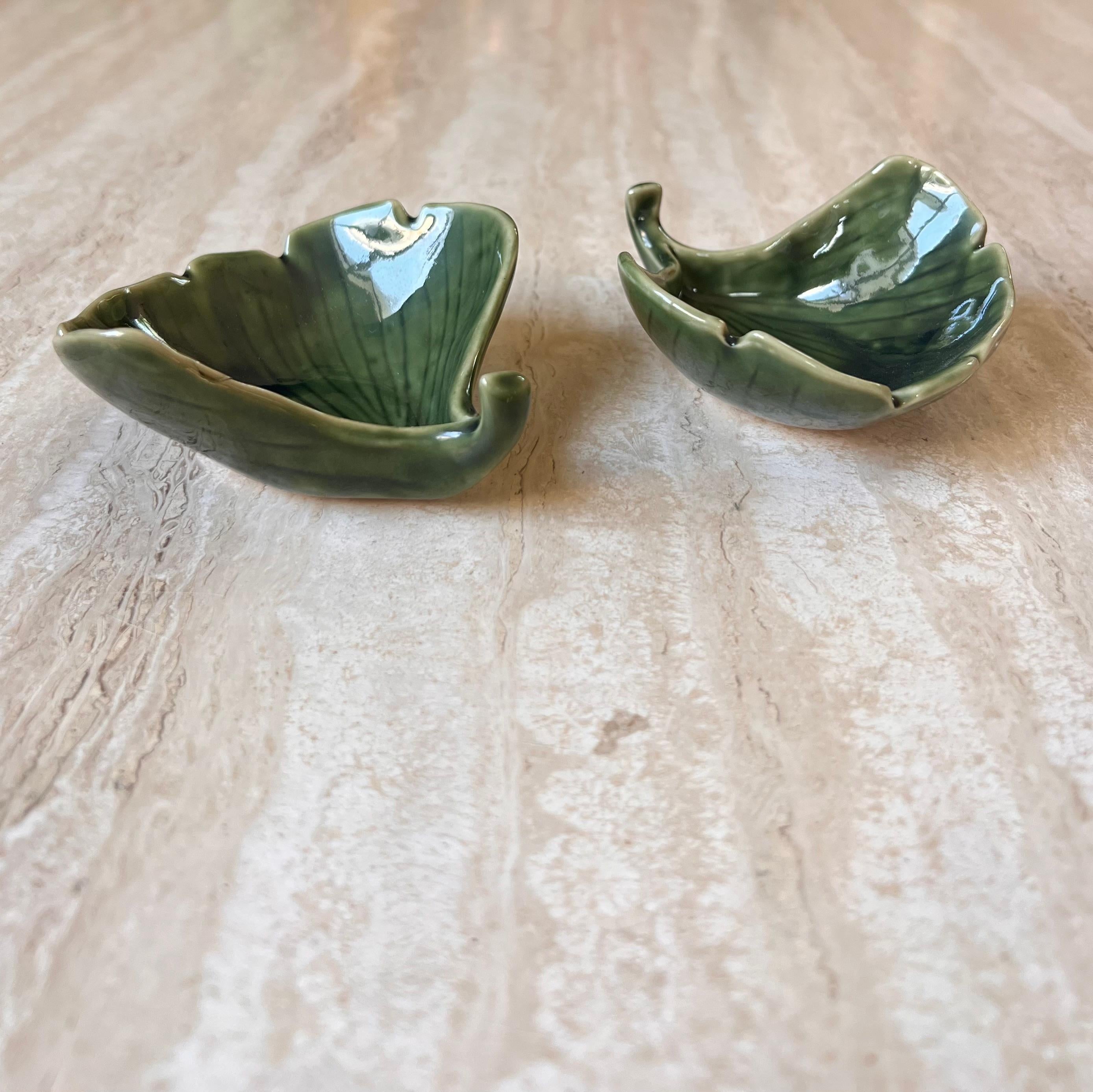 Glazed Pair of Vintage Japanese Leaf Dishes, 20th Century For Sale
