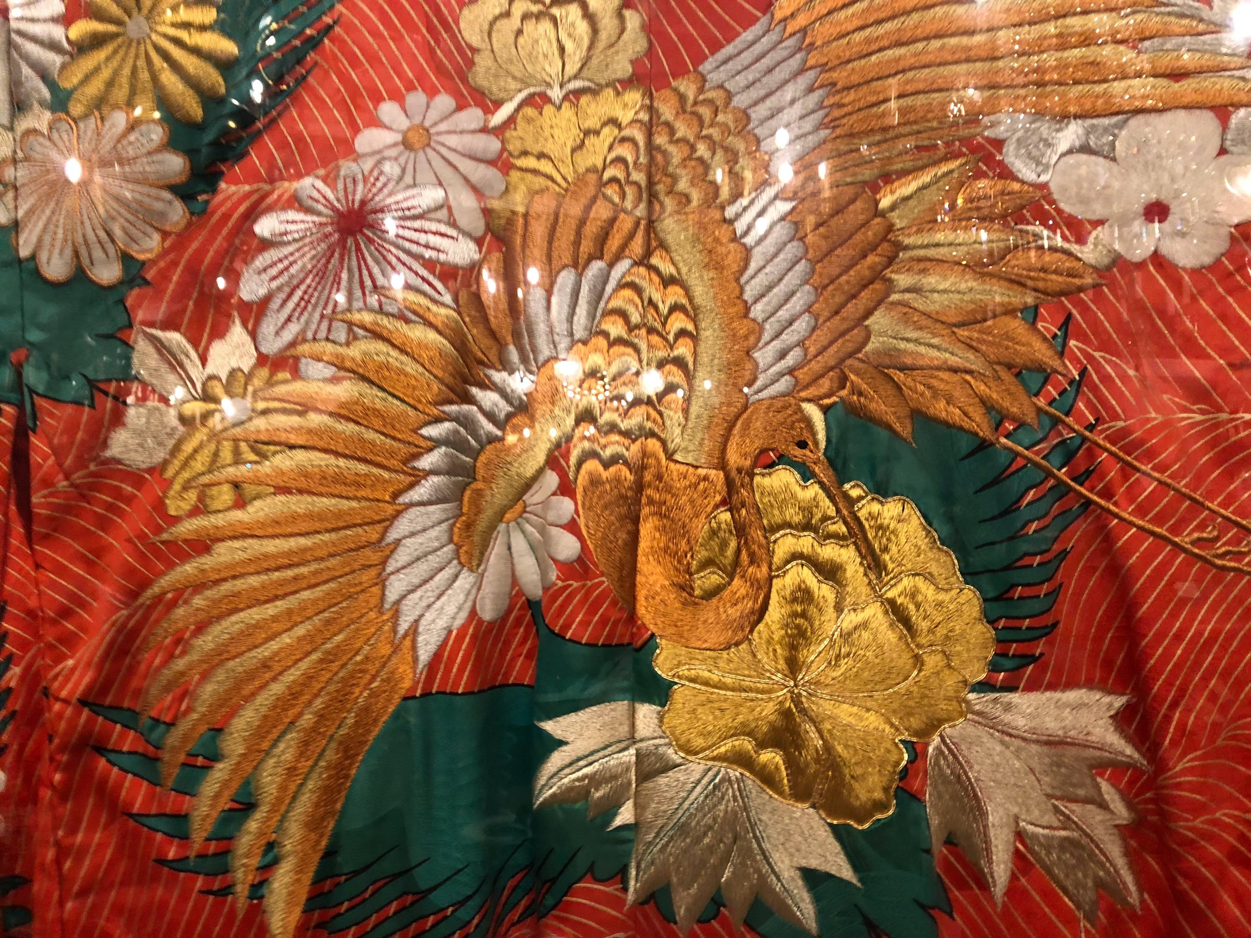 Pair of Vintage Kimono Wedding Robes in Glass Frames 3