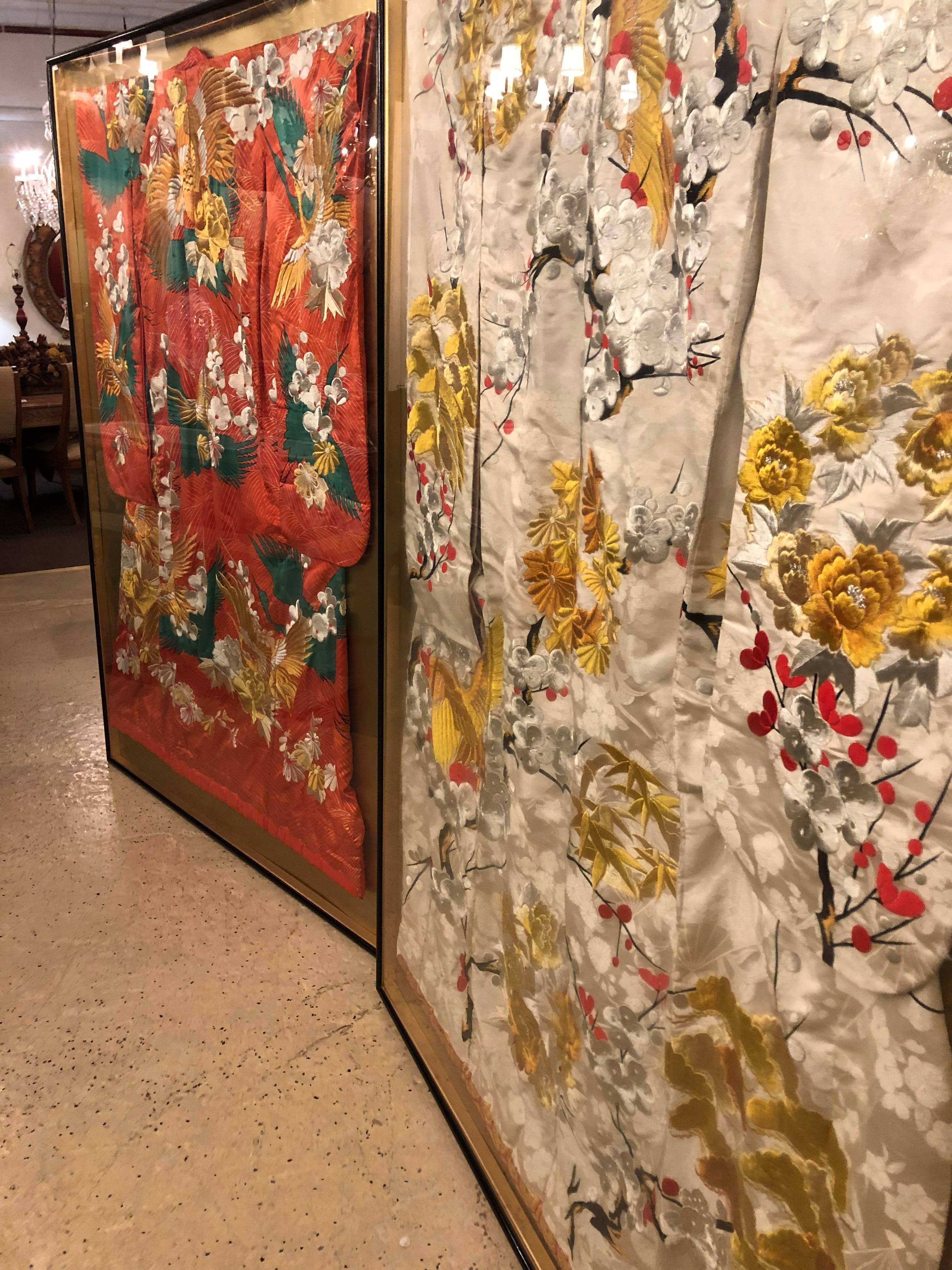 Pair of Vintage Kimono Wedding Robes in Glass Frames 7