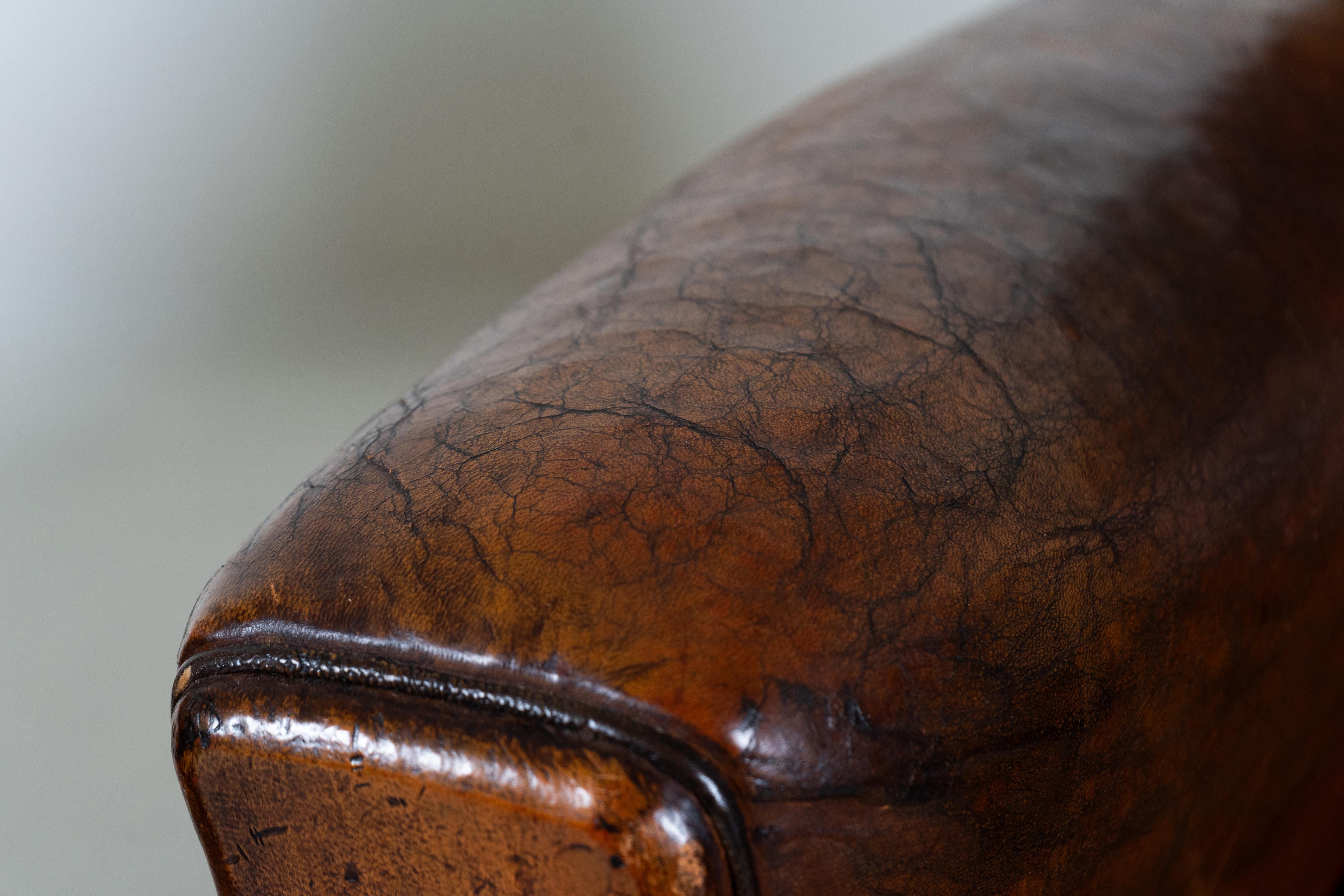 A Pair of Vintage Leather Club Chairs, France c.1950 3
