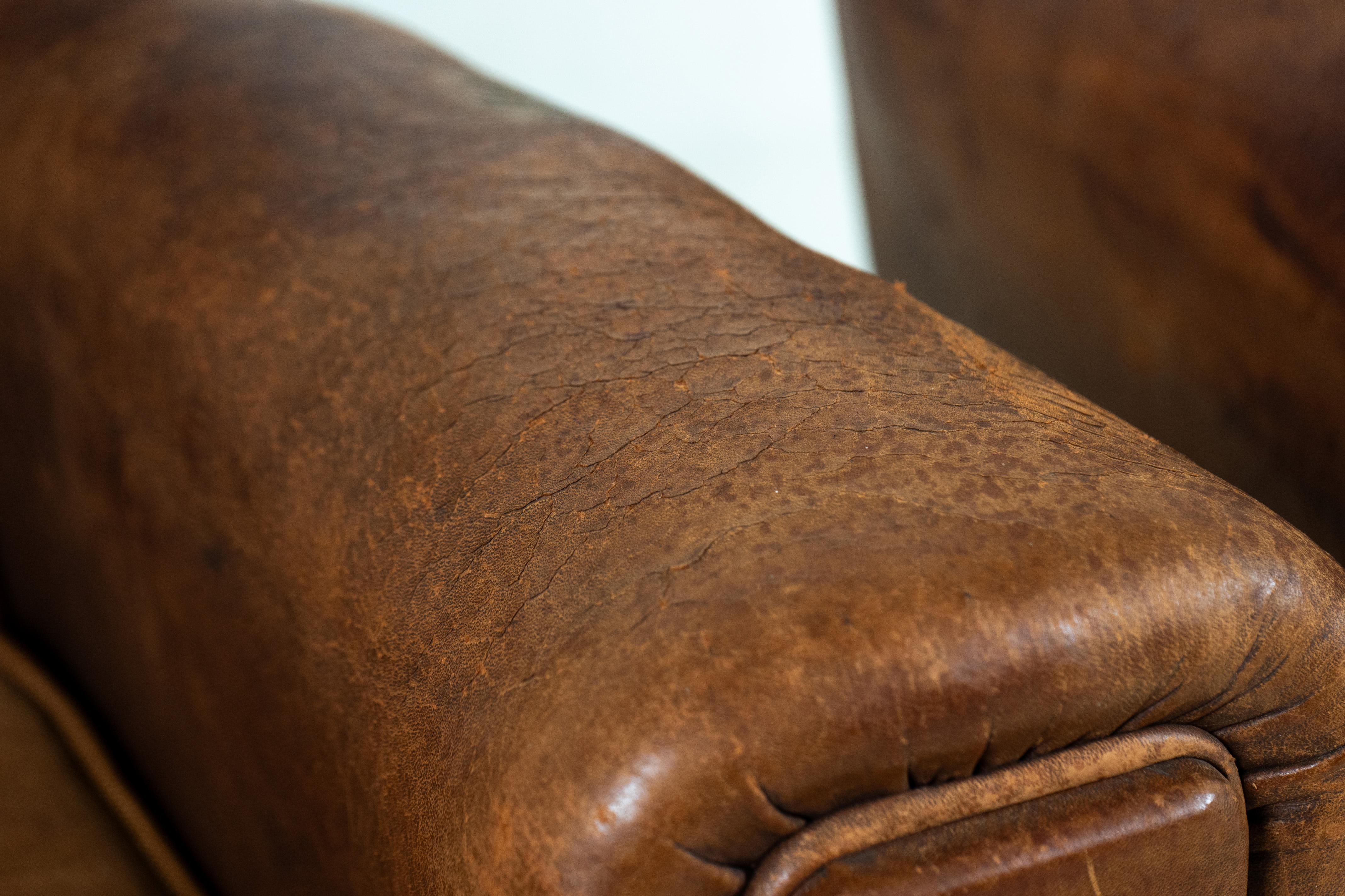 A Pair of Vintage Leather Club Chairs, France c.1950 For Sale 2