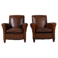 A Pair of Retro Leather Club Chairs, France c.1950