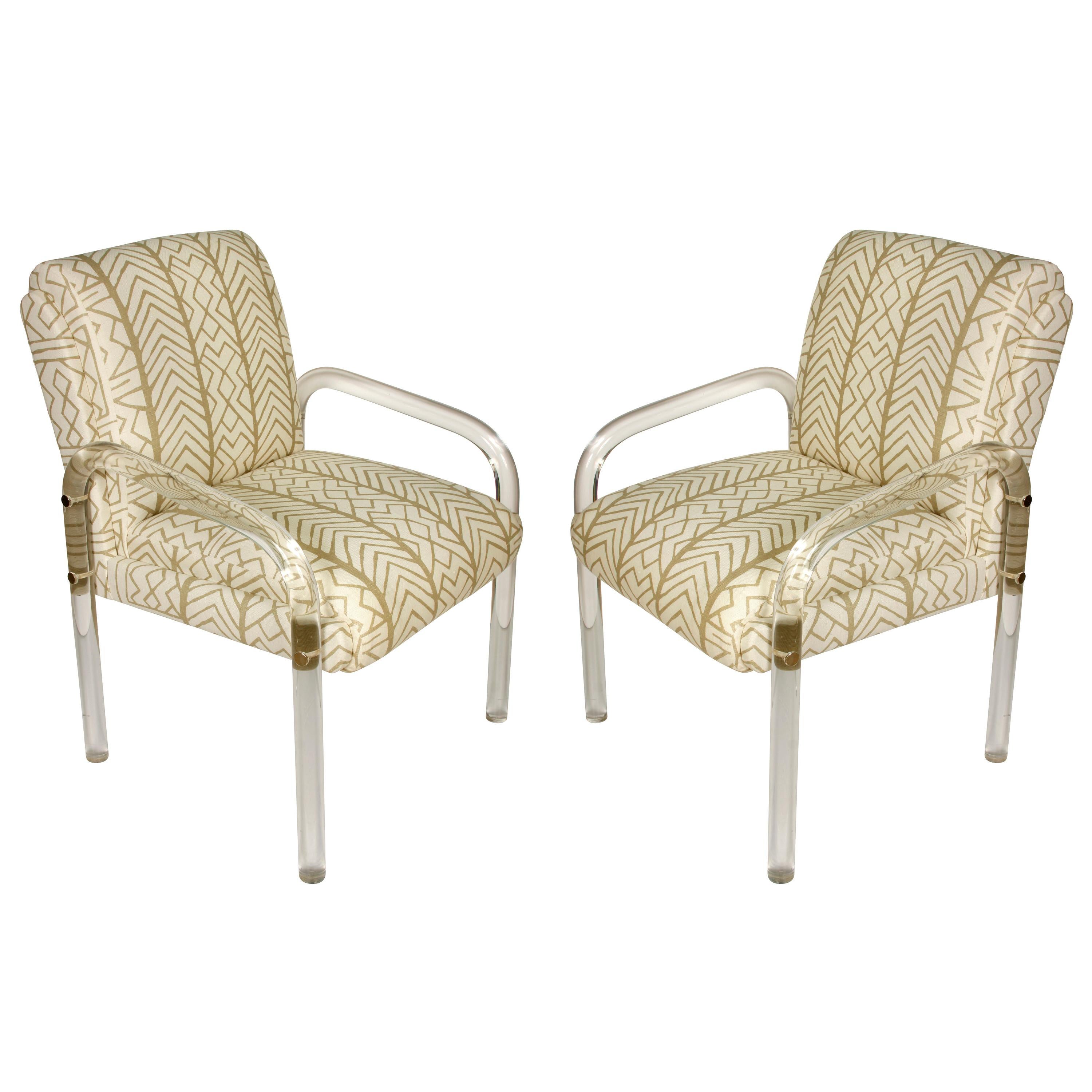 Pair of Vintage Leon Frost Lucite Chairs with China Seas Fabric