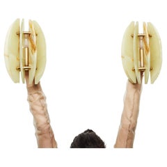A pair of vintage marble wall lamps