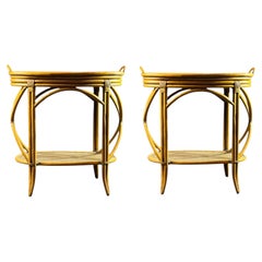 A Pair of Vintage Mid 20th Century Coastal Bamboo Rattan Oval Side Tables