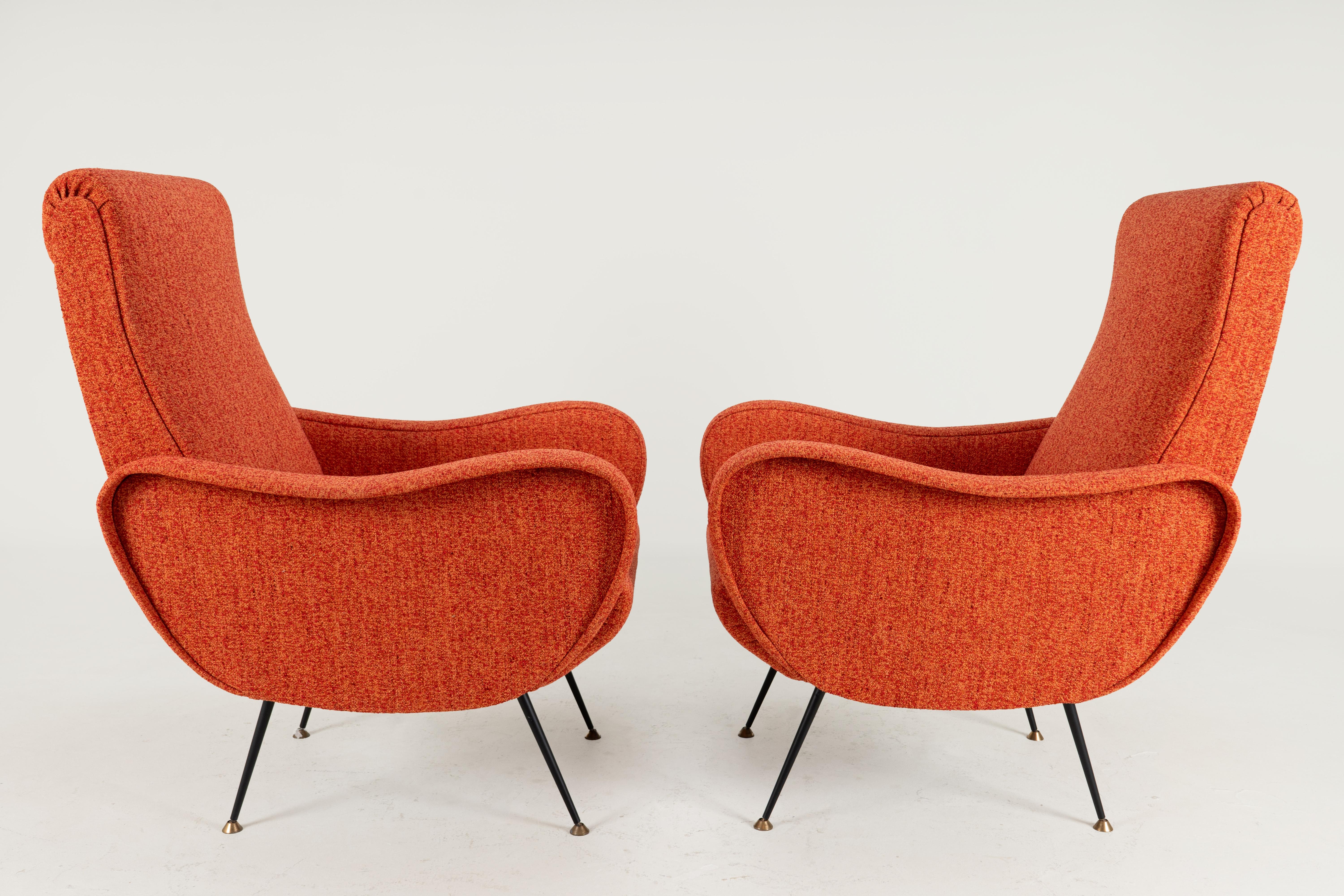 Italian A Pair of Vintage Mid Century Armchairs in the Style of Marco Zanuso For Sale