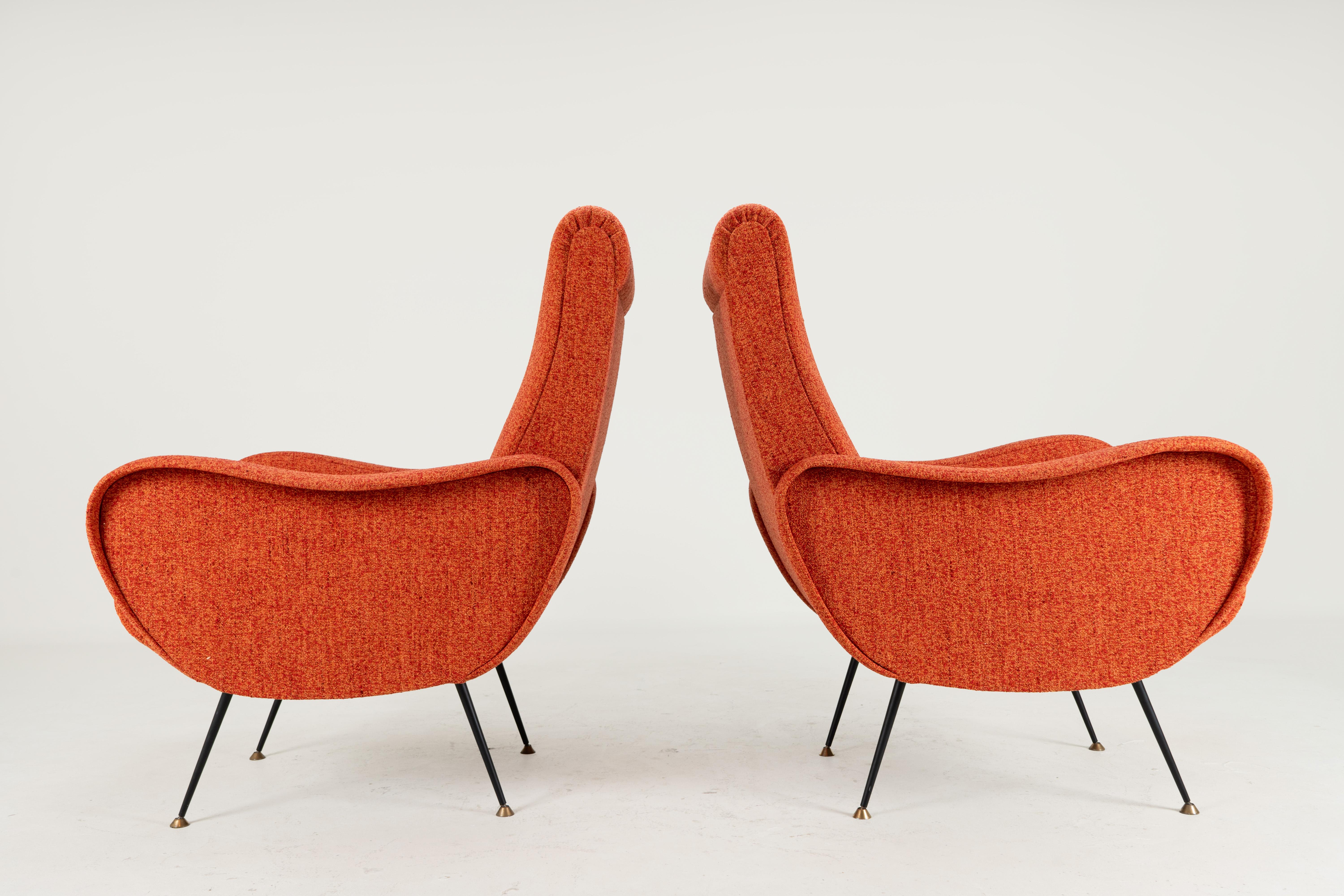20th Century A Pair of Vintage Mid Century Armchairs in the Style of Marco Zanuso For Sale