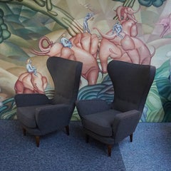 Pair of Vintage Mid-Century Italian Library/Club Chairs in Faded Brown Boucle