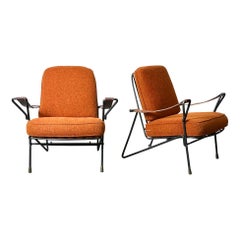 mexican mid century modern A Pair of Vintage Mid Century Mexican Modern Iron Leather Lounge Chairs 1950s