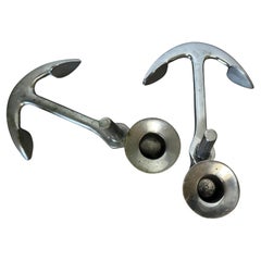 A Pair of Vintage Mid-Century Modern 1970s Silver Plated "Anchor" Candle Holders