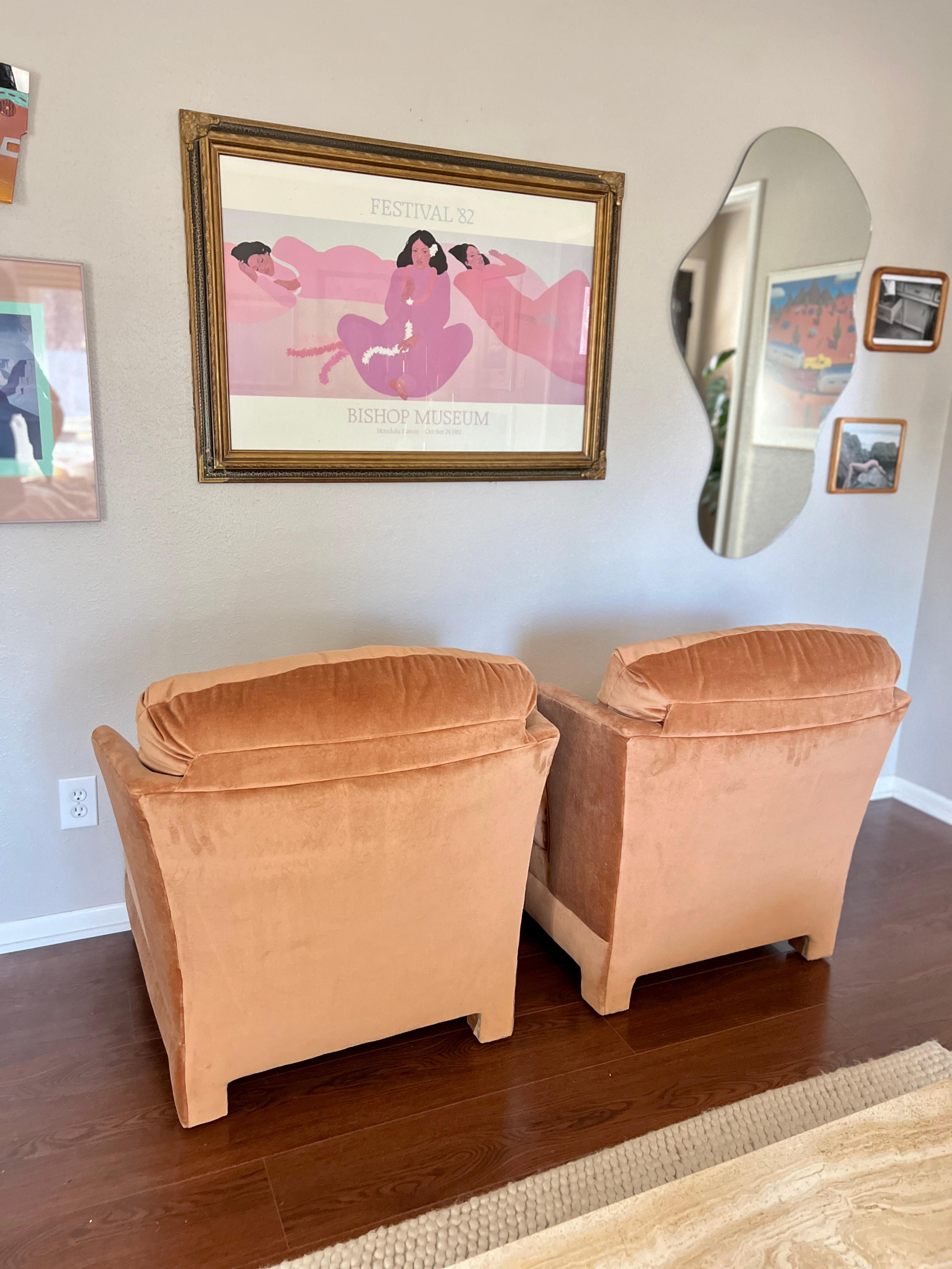 Pair of Vintage Mid-Century Modern Parsons Style Slipper Peach Lounge Chairs  6