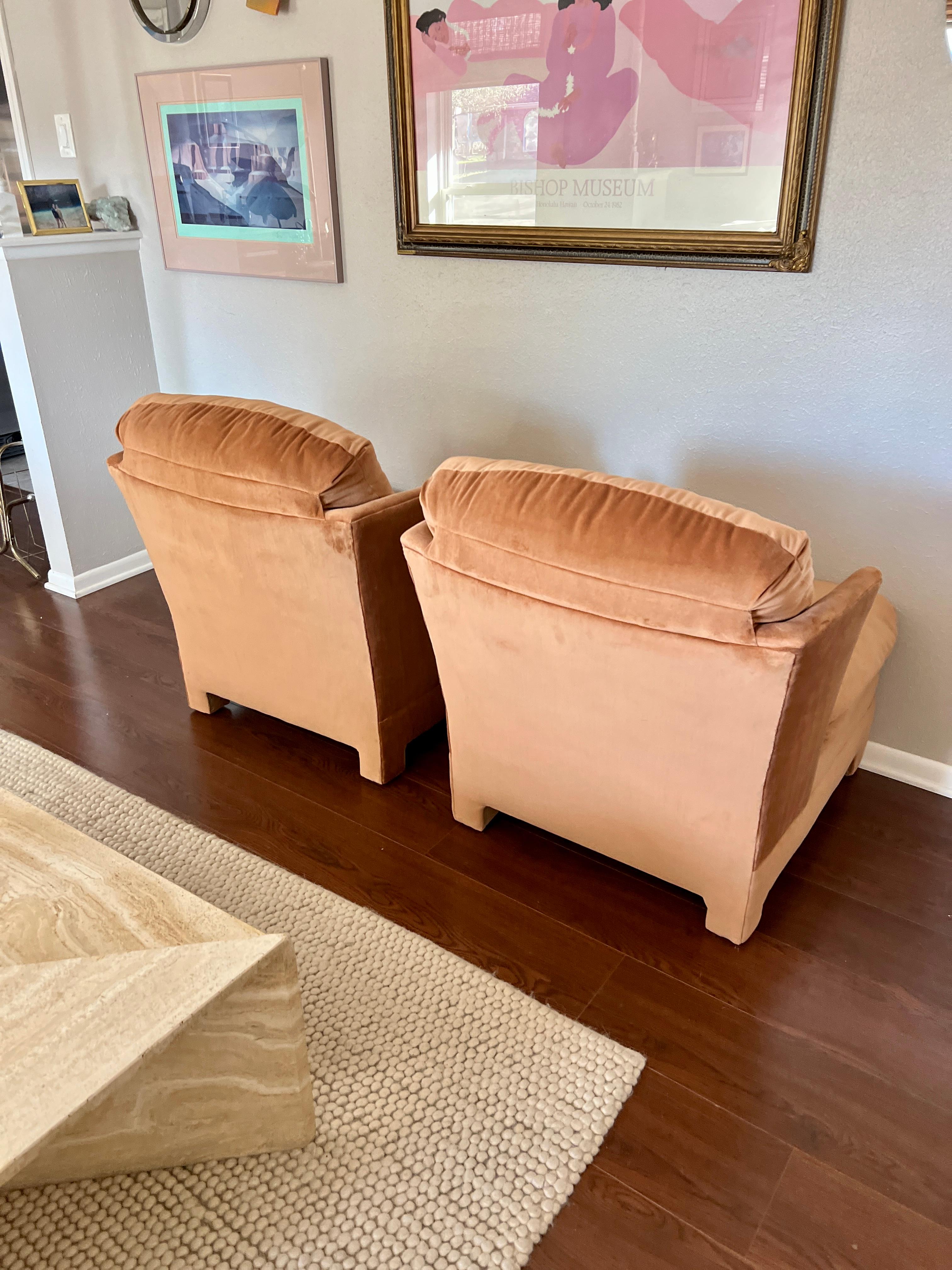 Pair of Vintage Mid-Century Modern Parsons Style Slipper Peach Lounge Chairs  7