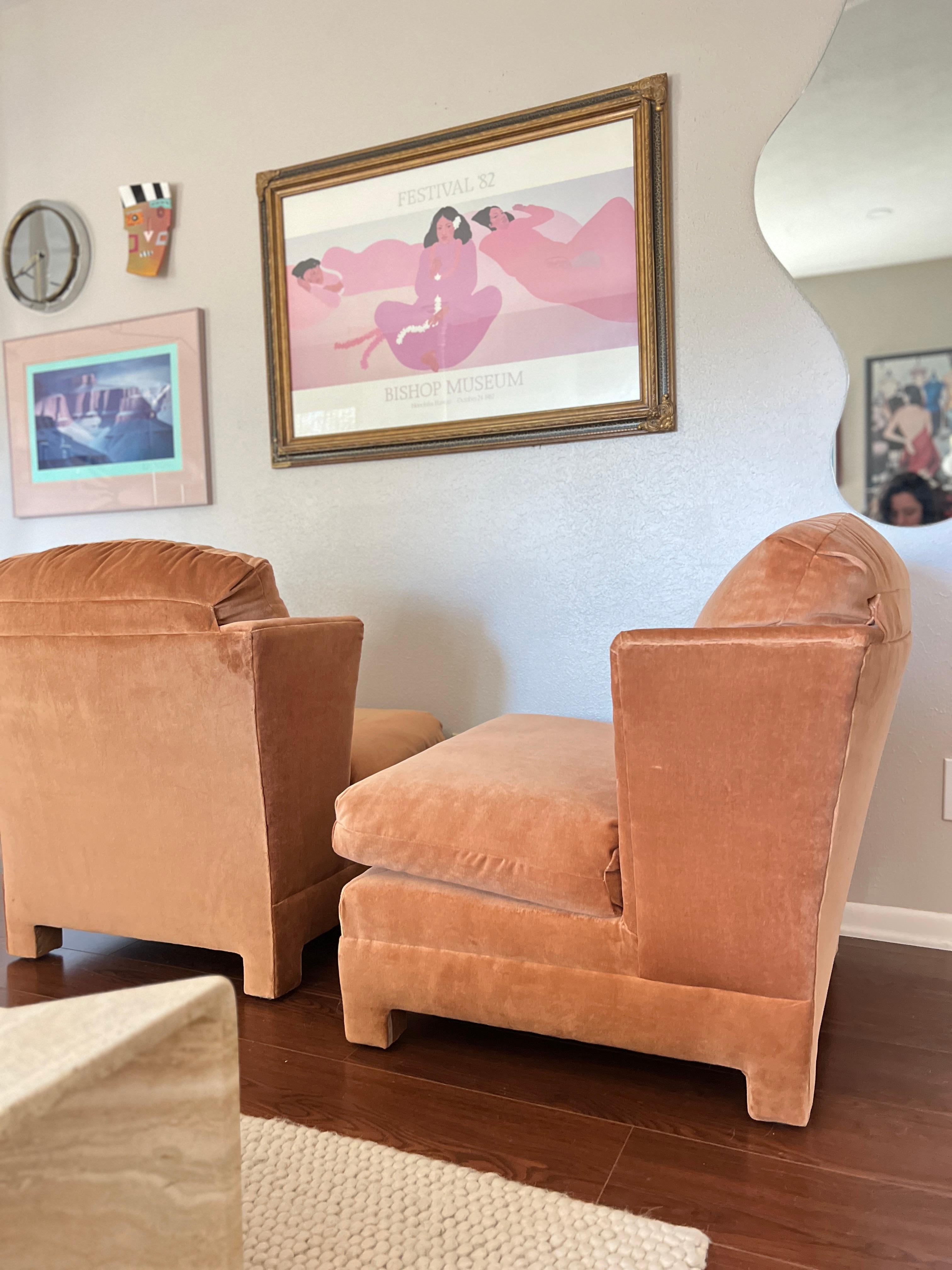 Pair of Vintage Mid-Century Modern Parsons Style Slipper Peach Lounge Chairs  4