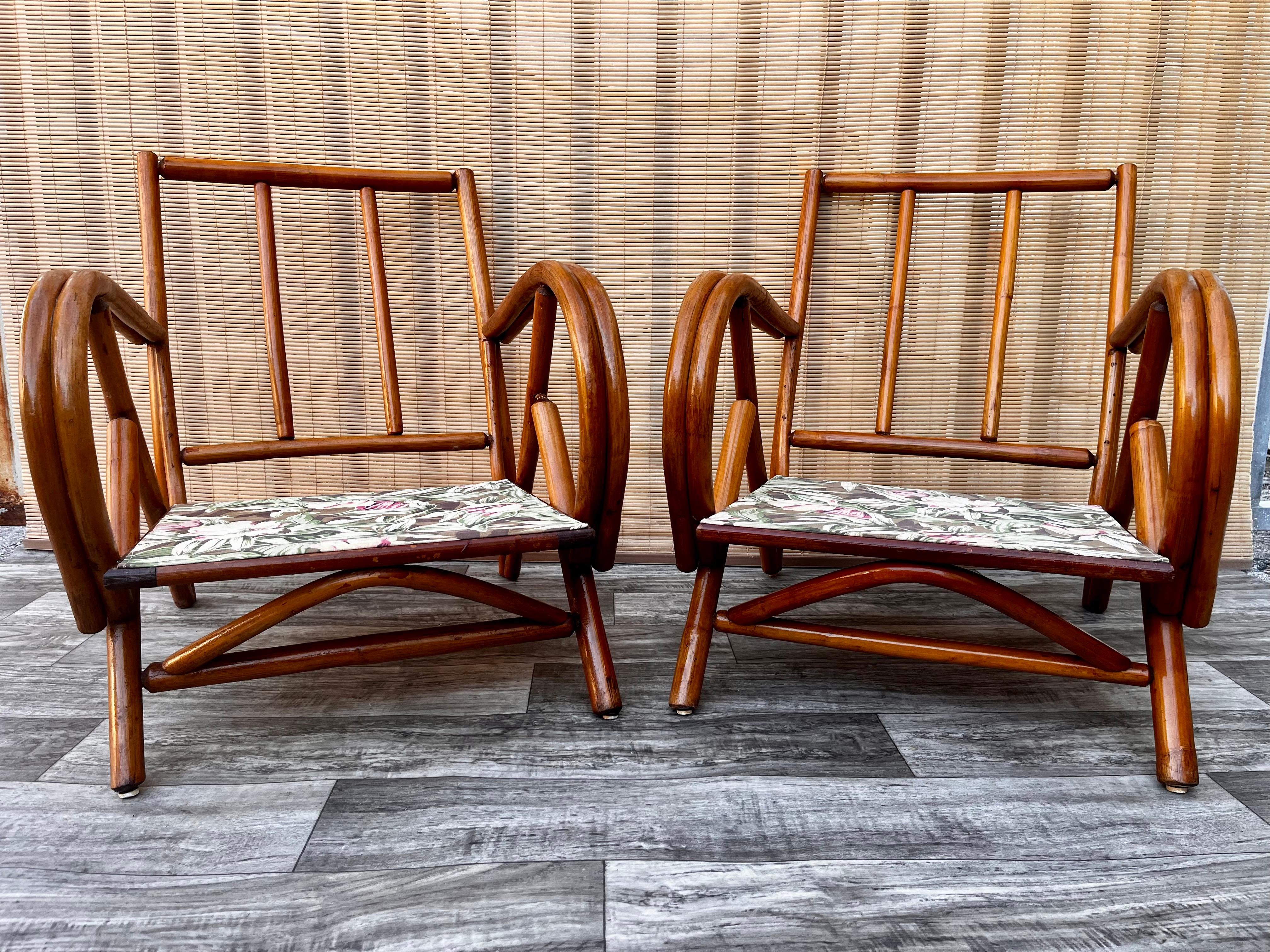 Pair of Vintage Mid-Century Modern Rattan Lounge Chairs, circa 1960s 5