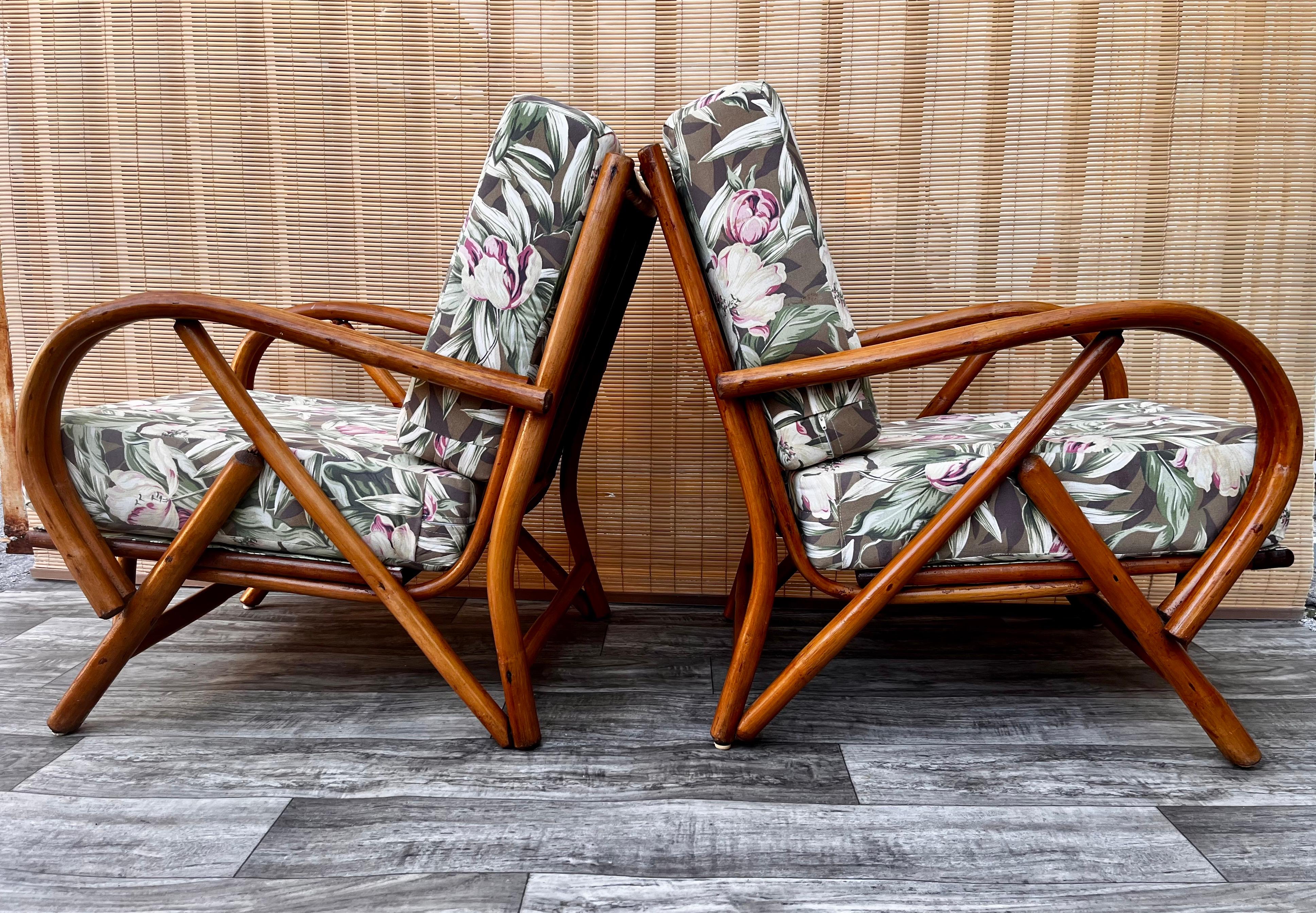Pair of Vintage Mid-Century Modern Rattan Lounge Chairs, circa 1960s 6