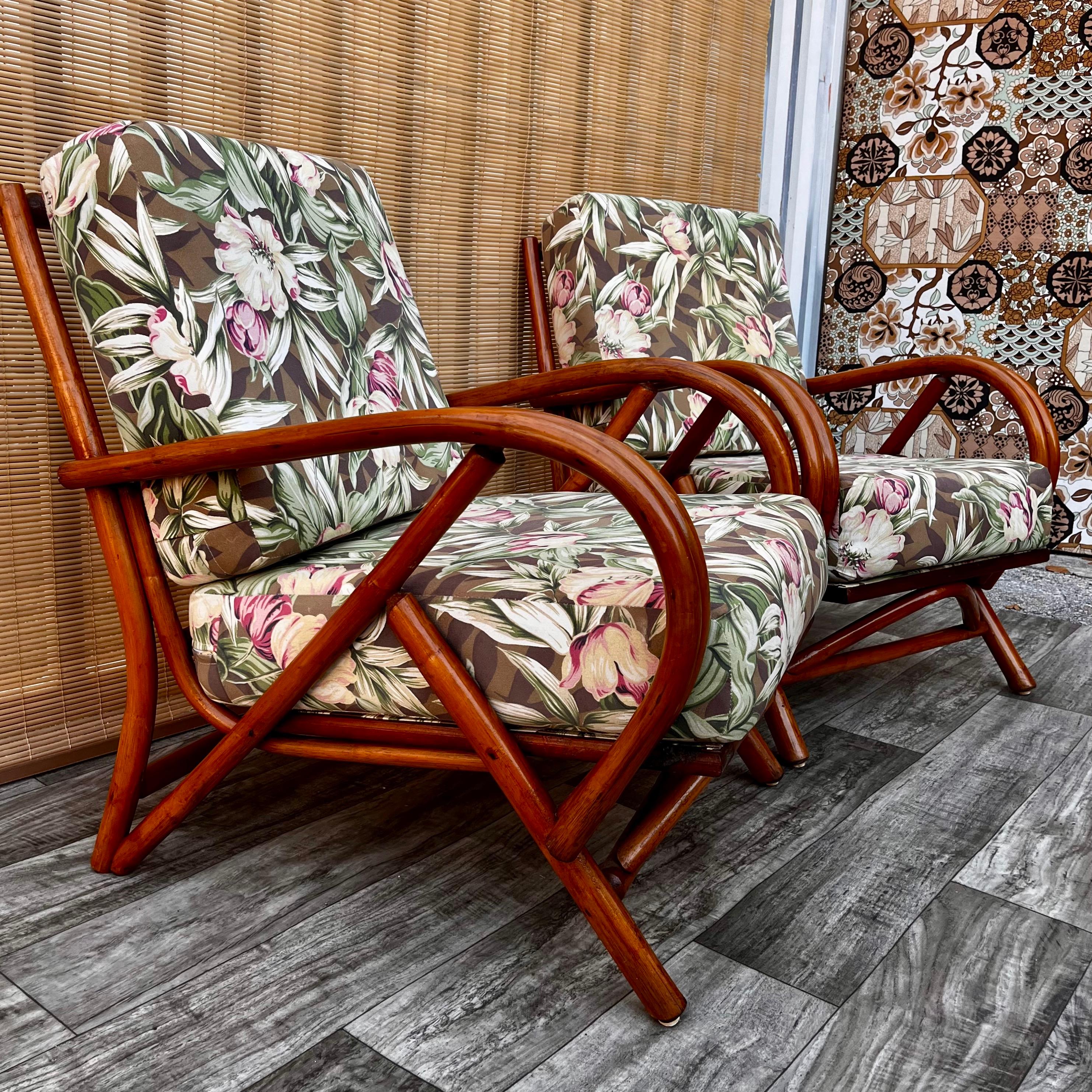 Pair of Vintage Mid-Century Modern Rattan Lounge Chairs, circa 1960s 15