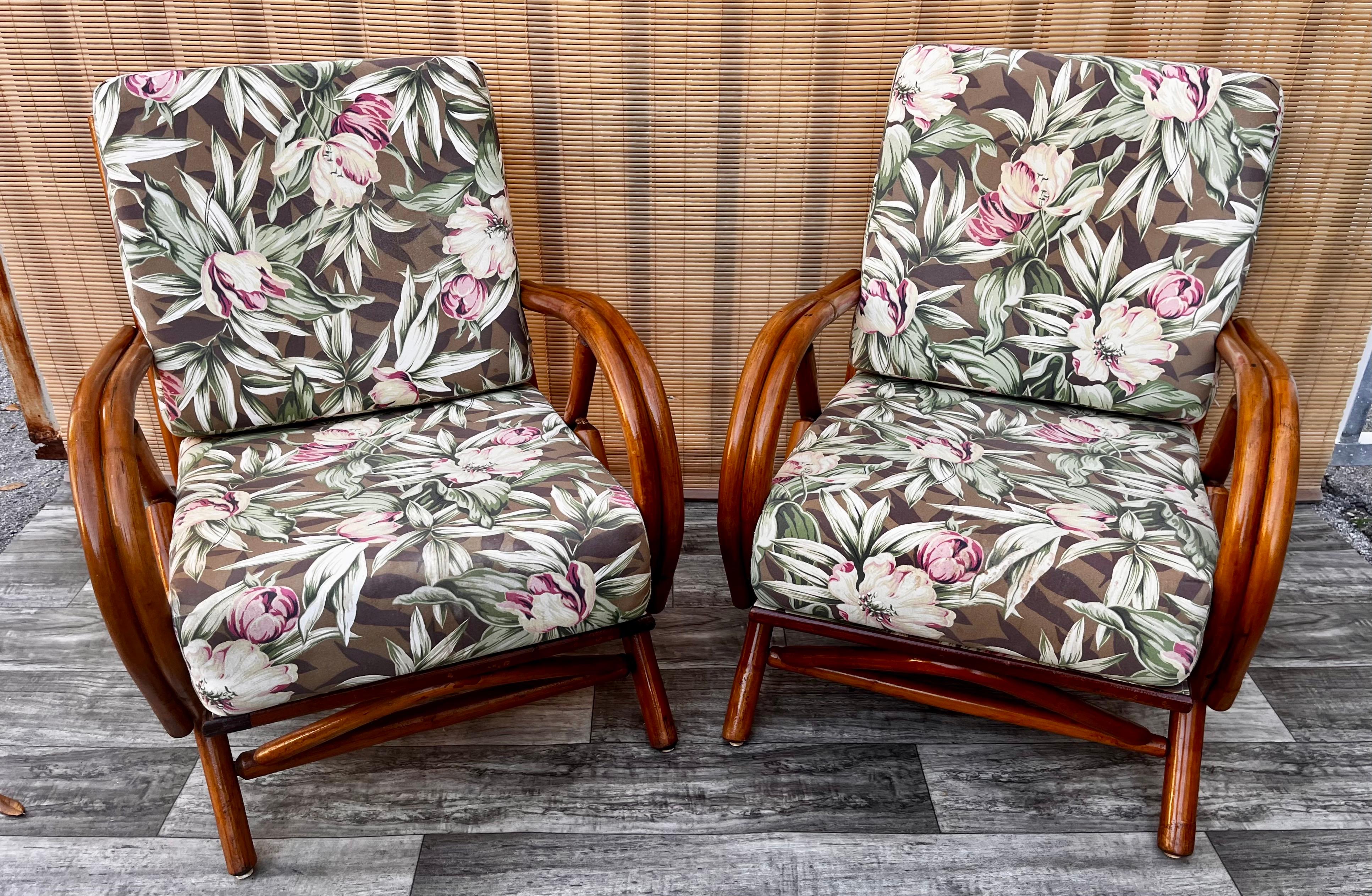 Pair of Vintage Mid-Century Modern Rattan Lounge Chairs, circa 1960s 2