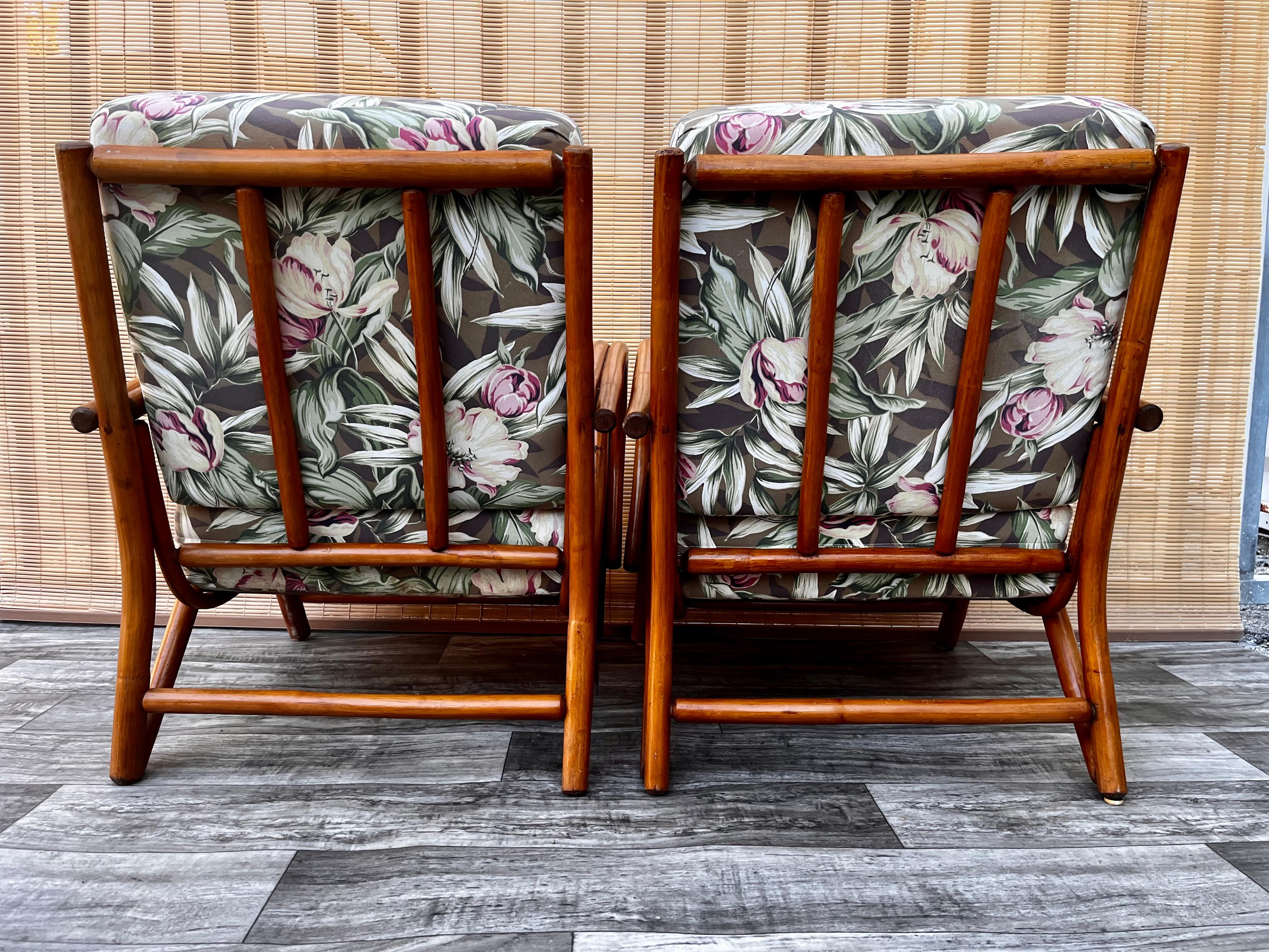 Pair of Vintage Mid-Century Modern Rattan Lounge Chairs, circa 1960s 4