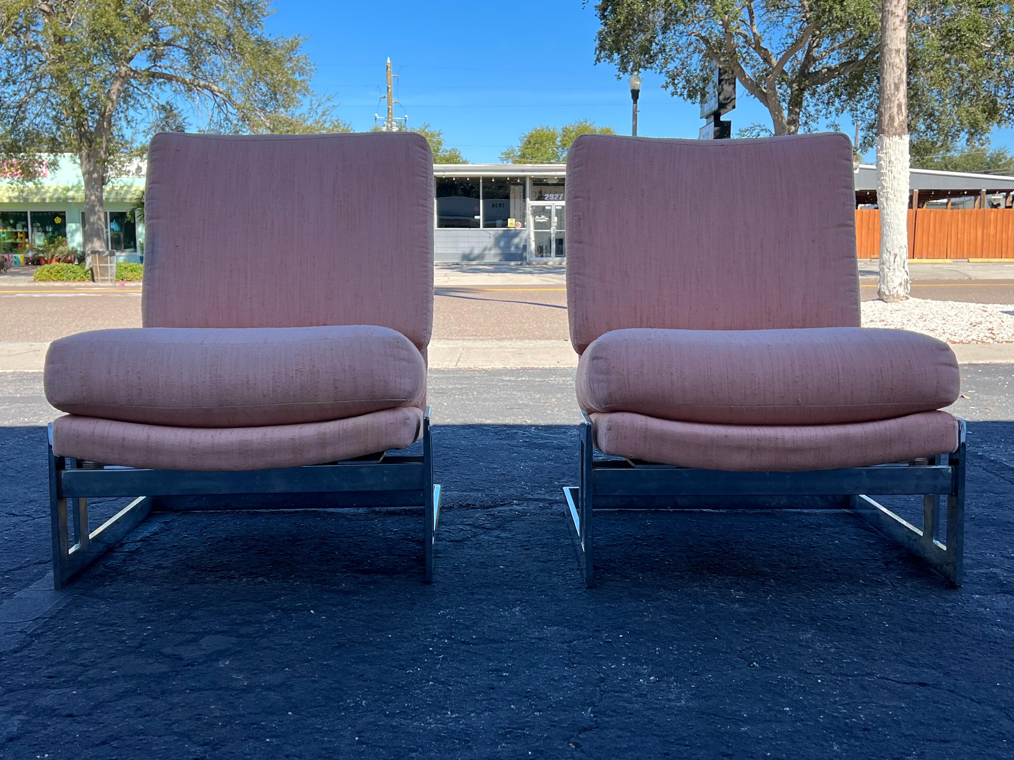 Late 20th Century A Pair Of Vintage Milo Baughman Cantilever Slipper Chairs With Ottoman For Sale