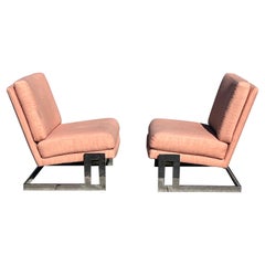 Pareja De Sillones Cantilever Vintage Milo Baughman Con Otomana
