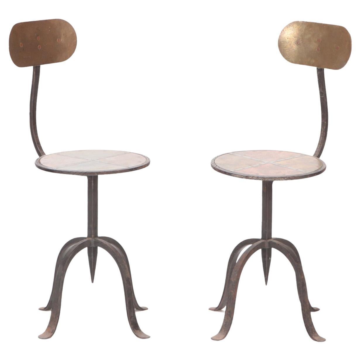 Pair of Vintage Mixed Metal Side Chairs circa 1970