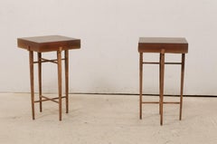 Pair of Vintage Modern-Designed Thick Resin Top Drinks Tables in Warm Tones
