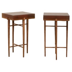 Pair of Vintage Modern-Designed Thick Resin Top Drinks Tables in Warm Tones