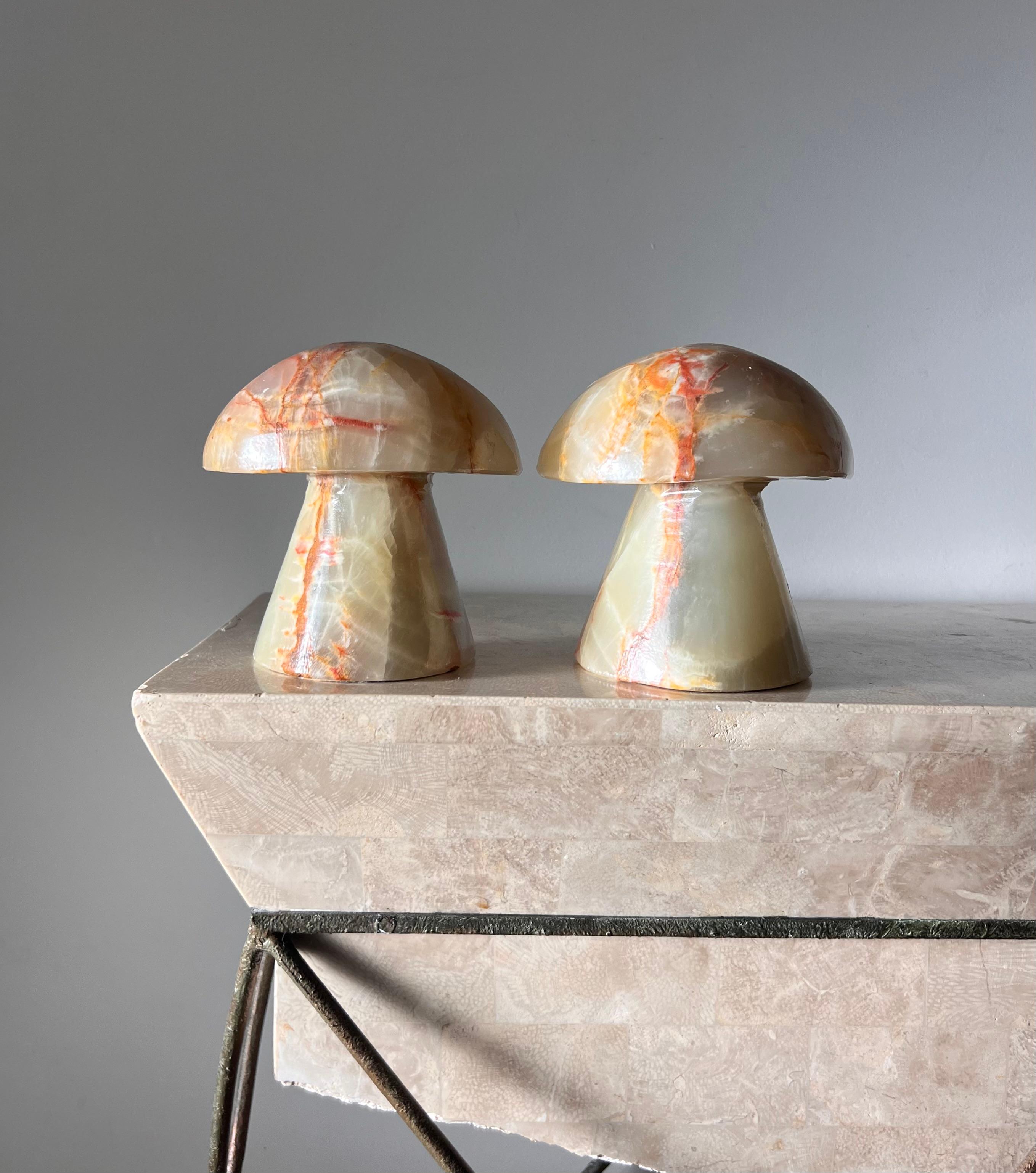 Coppia di fermalibri vintage a fungo in onice, XX secolo 3
