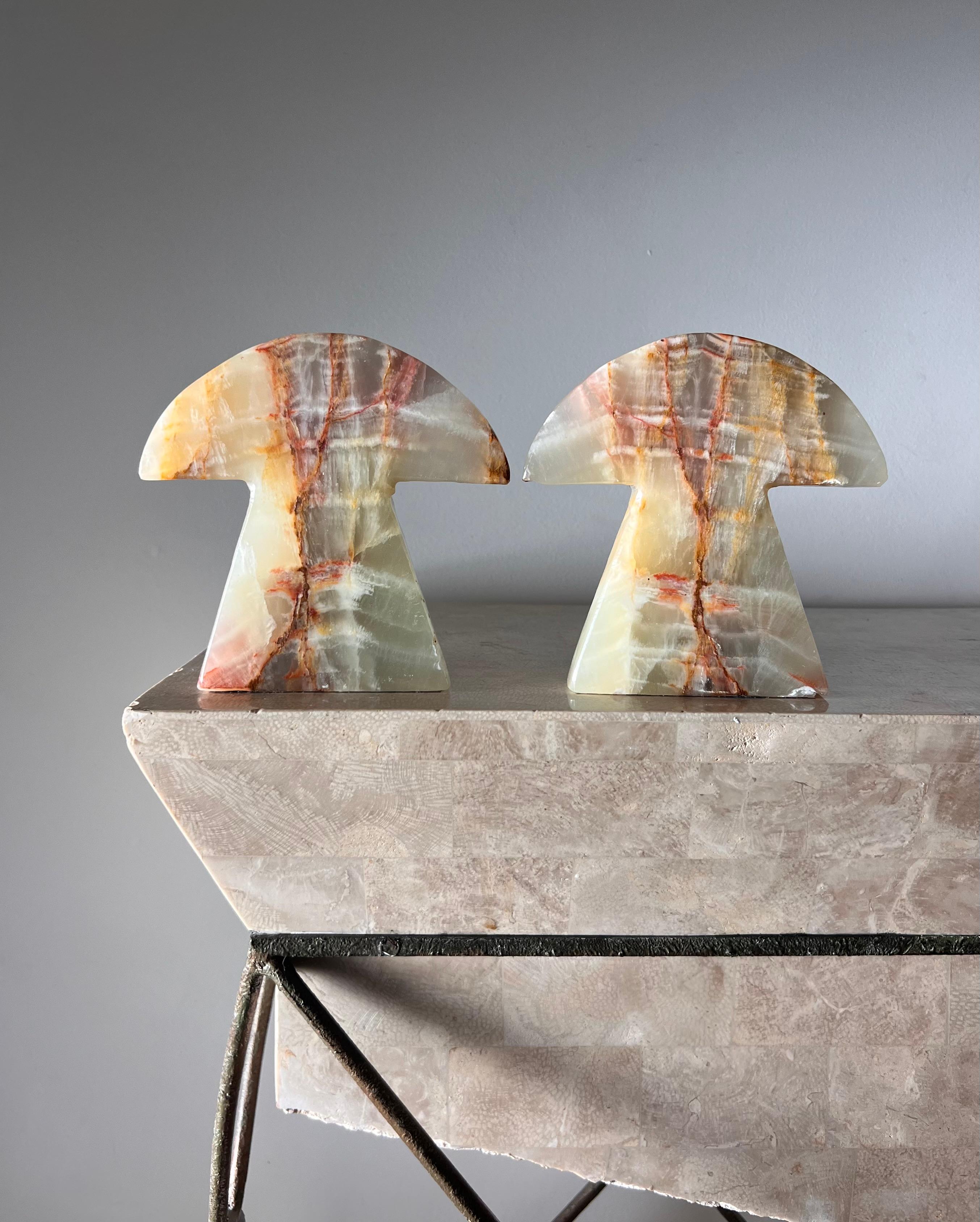 Coppia di fermalibri vintage a fungo in onice, XX secolo 7