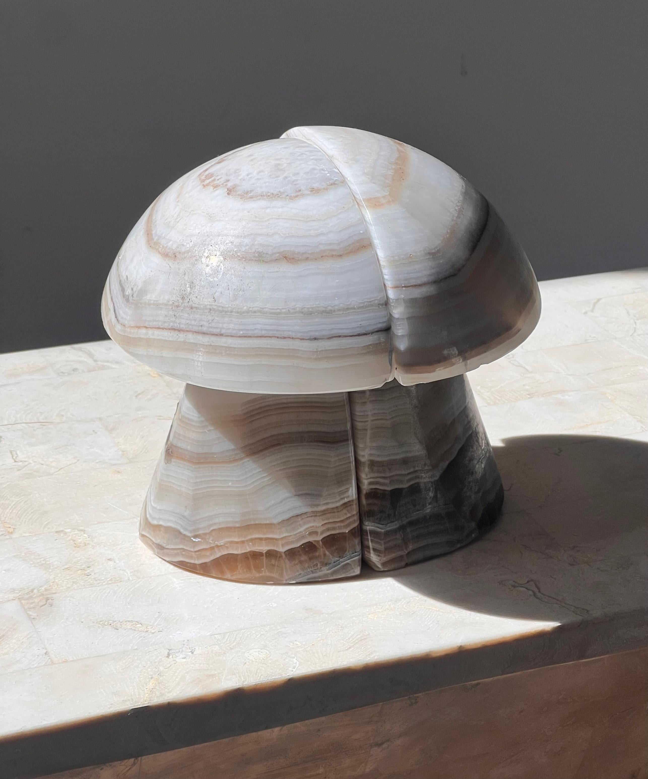 Unknown A pair of vintage onyx mushroom bookends, mid 20th century
