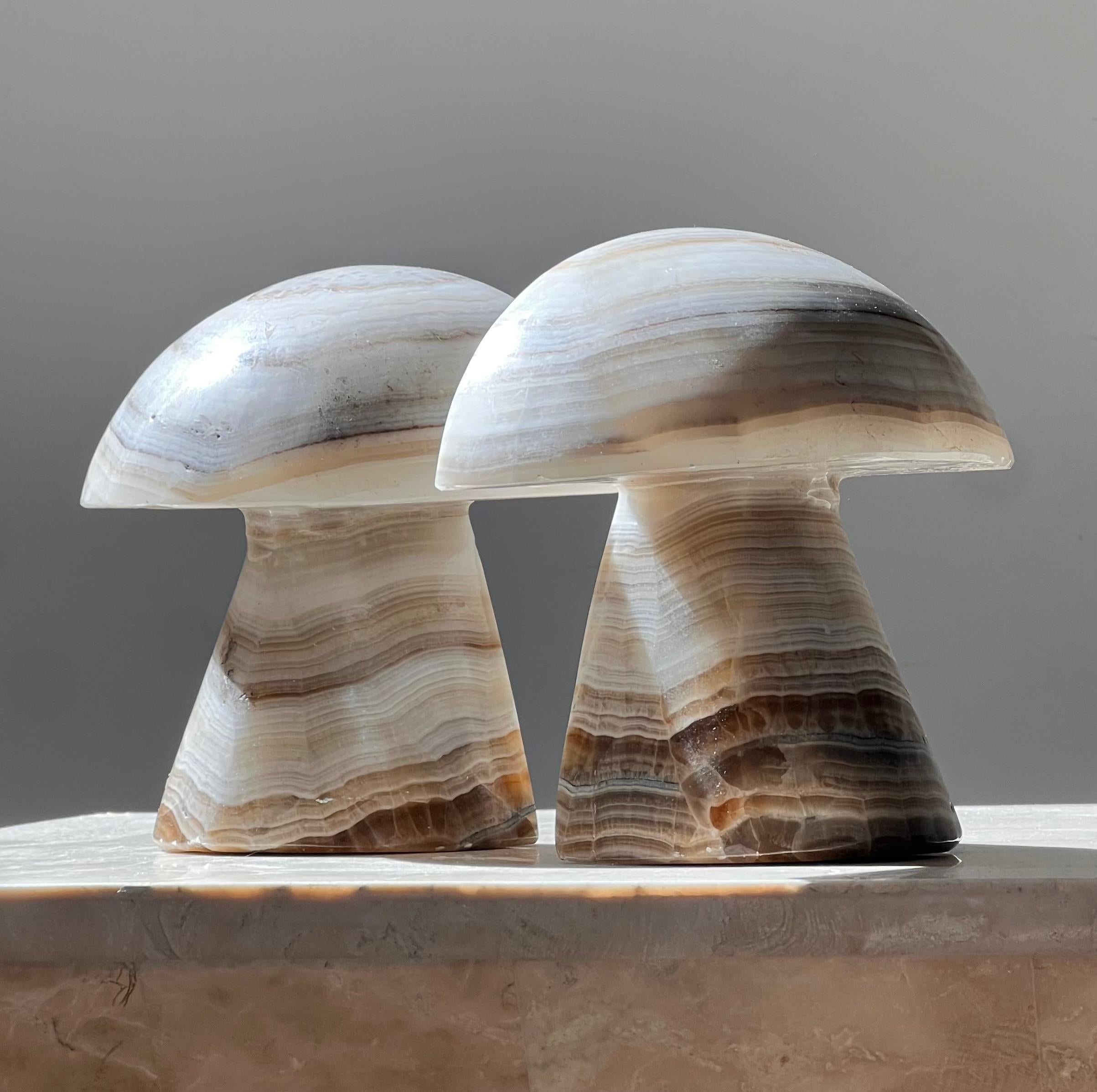 20th Century A pair of vintage onyx mushroom bookends, mid 20th century