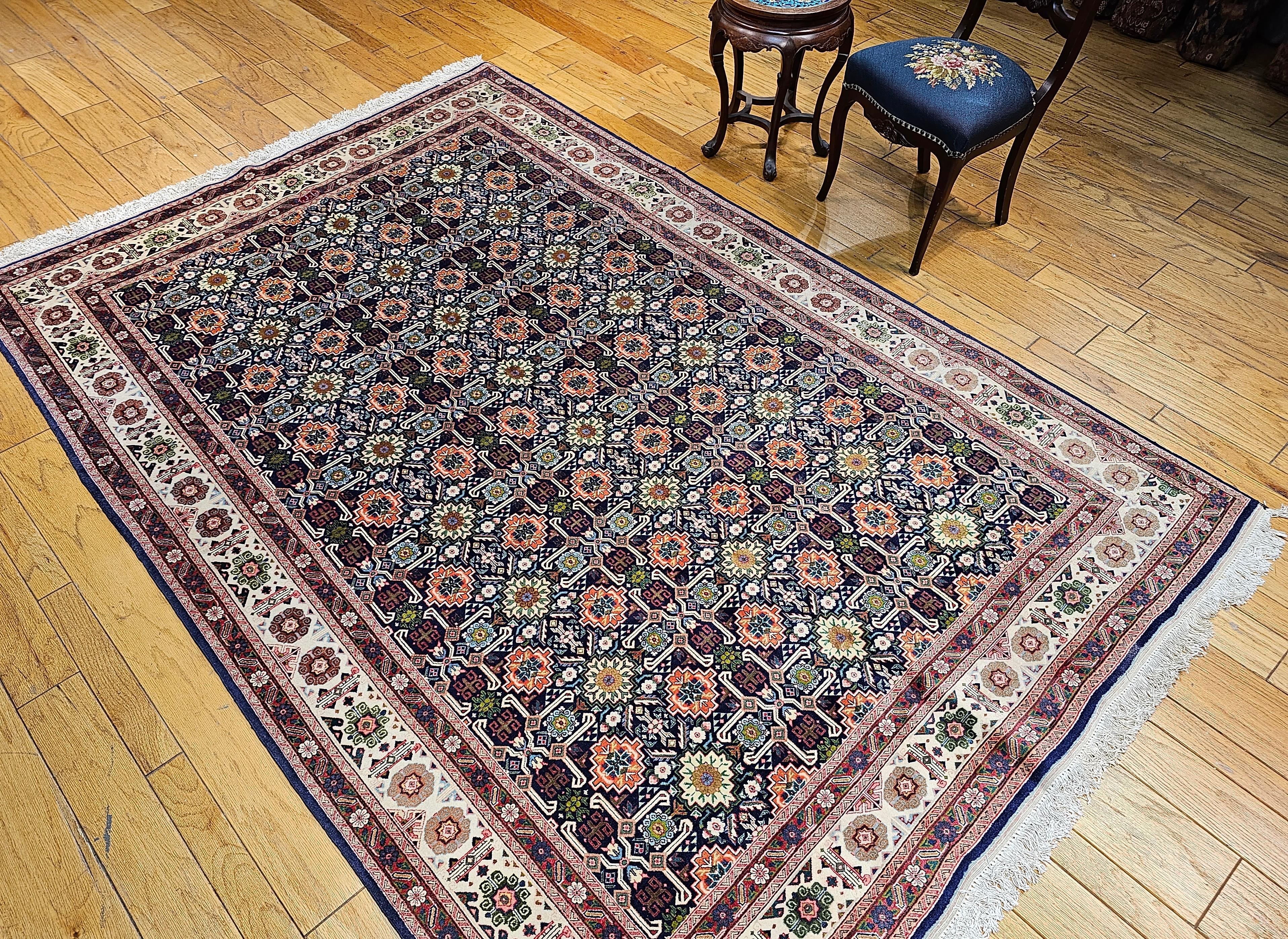 Paar Vintage Persisches Täbris in Allover-Geometrischem Muster in Marineblau, Elfenbein im Angebot 4