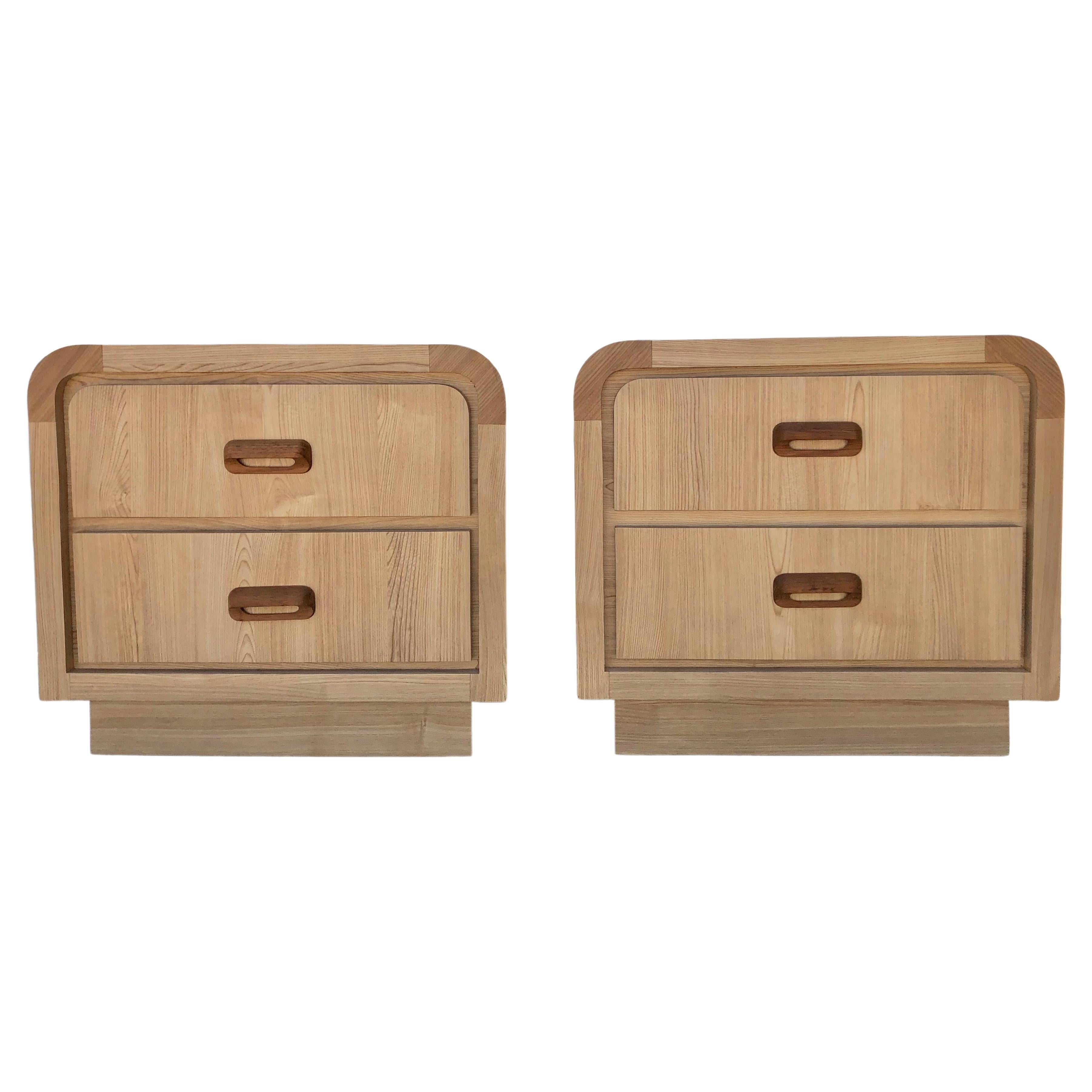 Pair of Vintage Post-Modern Faux Wood Laminated Waterfall Nightstands. c 1980s For Sale
